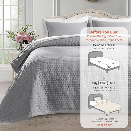 Vista 135 de KASENTEX - Juego de edredón lavable a máquina, cubrecama muy suave, ligero, lavado a la piedra, con costuras detalladas, matrimonial/queen con 2