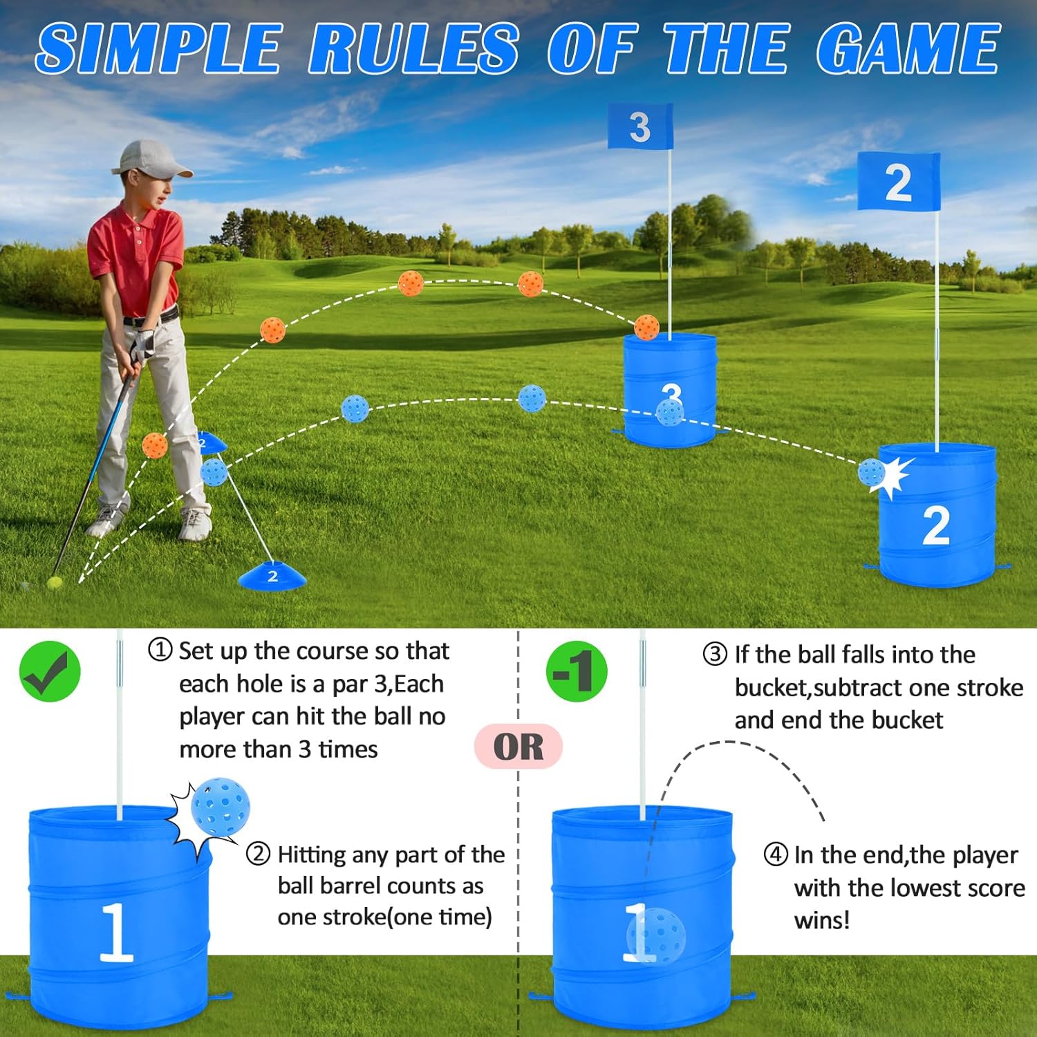 deAO Golf Yard Game Backyard Games for Kids Adults, Portable 6 Holes Golf Course with Balls and Flag, for Outdoor Indoor Lawn Park Camping Beach (Blue)