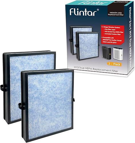 Flintar Filtro de repuesto MK04, compatible con purificador de aire AROEVE MK04, MG04JH y DH-JH04, filtración de grado H13, paquete de 2