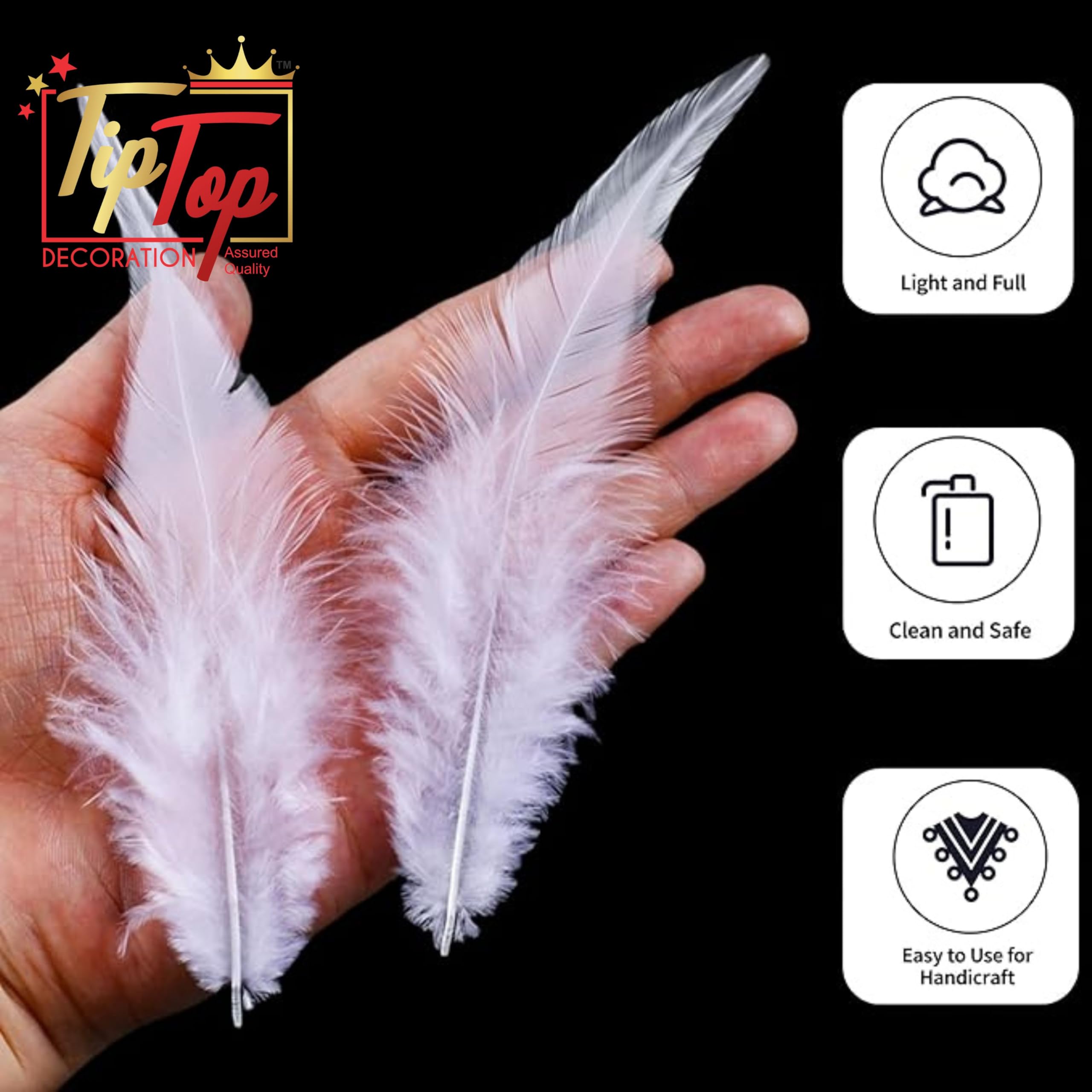 Tiptop Decoration Natural Dyed Pointed Feathers (10-15 Cm) (50 Pieces) (Natural Wild White) 4