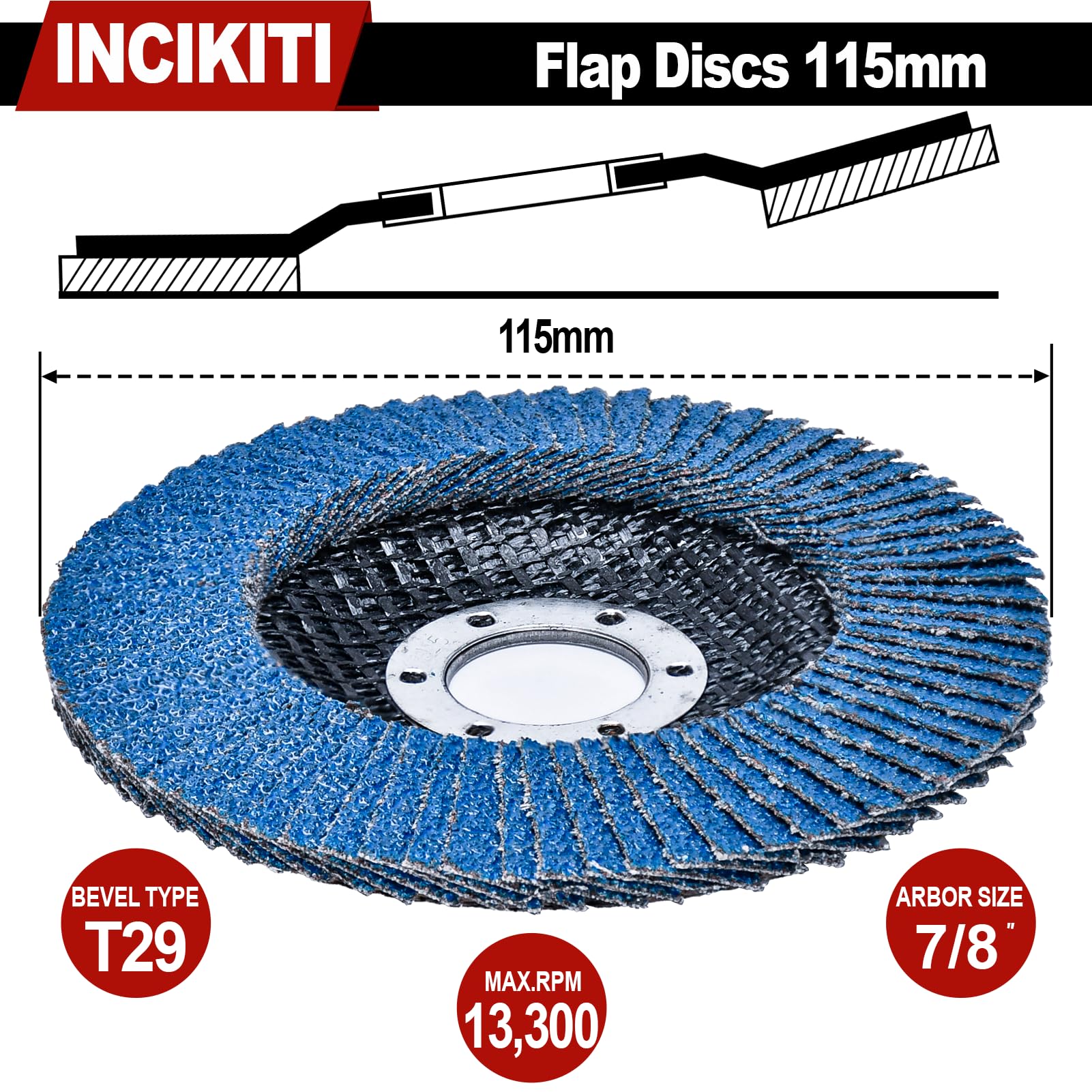 INCIKITI Lot de 20 disques abrasifs à lamelles 115 mm pour meuleuse d'angle, disques abrasifs à grain 40 pour meuleuse d'angle, disques de meulage de type 29 115 mm pour métal, bois, acier inoxydable