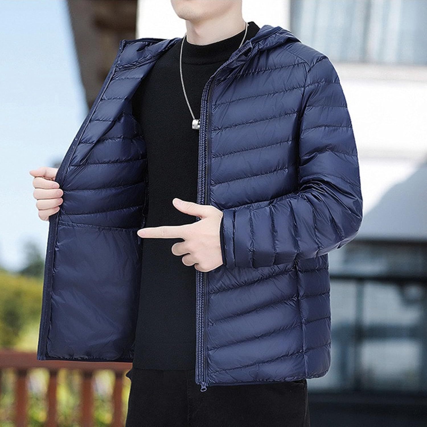 Men's Packable Down Jacket Lightweight Puffer Jacket Hooded Winter Jacket Windproof Insulated Puffy Jackets