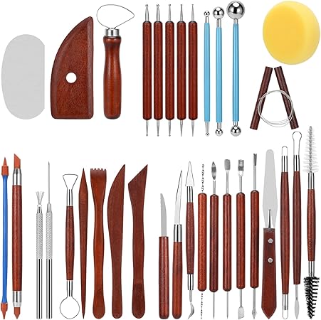 Blisstime Pottery Tools 34pcs Clay Scultping Tools, Pottery Tool Kit Clay Tools Sculpting, Clay Carving Tools Ceramic Tools for Pottery for Beginners and Professionals