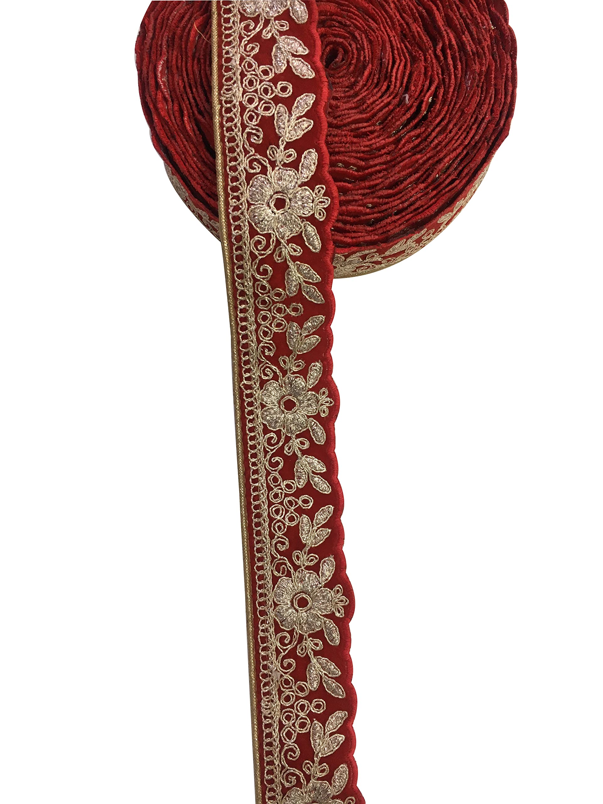 HEMDEV Surat Flower Embroidery Piping Cutwork Heavy Work Trim Lace Velvet Border for Blouse, Saree, Kurti, Dresses, Bandhani, Lehenga, Dupata, Decorative Ribbon (4 cm Width)(9 Meter) (Red) (B0BQGG2MKG) Amazon Price History, Amazon Price Tracker