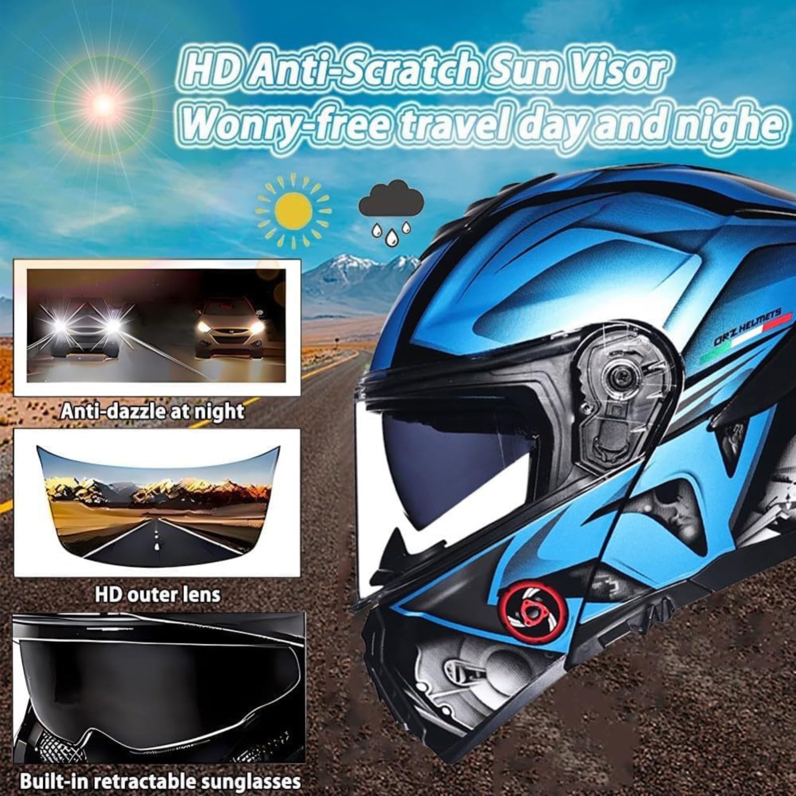 Kask motocyklowy Bluetooth, zatwierdzony przez DOT/ECE, kask motocyklowy typu flip up, modułowy kask z podwójnym wizjerem, słuchawki do automatycznej odpowiedzi D, M = 57~58 cm