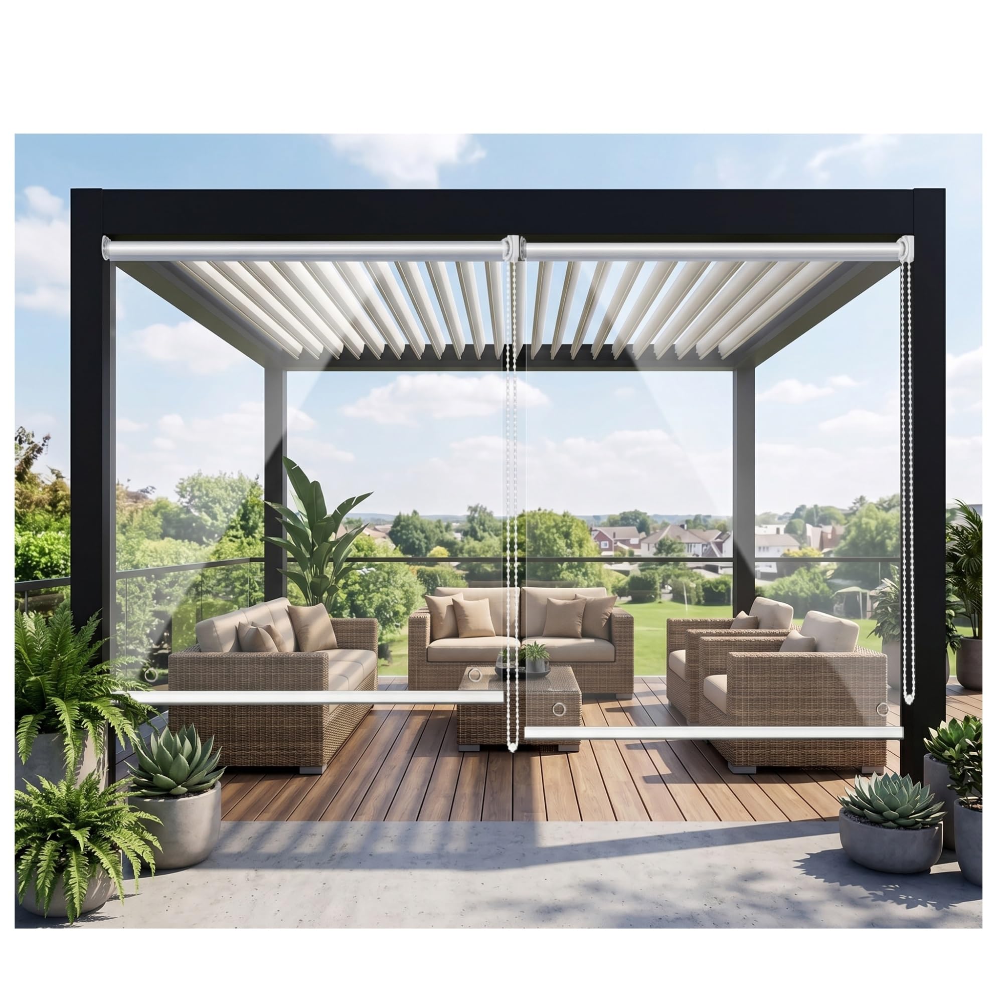Clear Roller Shade Waterproof for Outdoor,Windproof Transparent PVC Blinds, Roll up Vinyl Shades for Patio Balcony Porch Gazebo Carport, Easy to Install,with eyelets(W150*H300cm/W59.05*H118.11in)