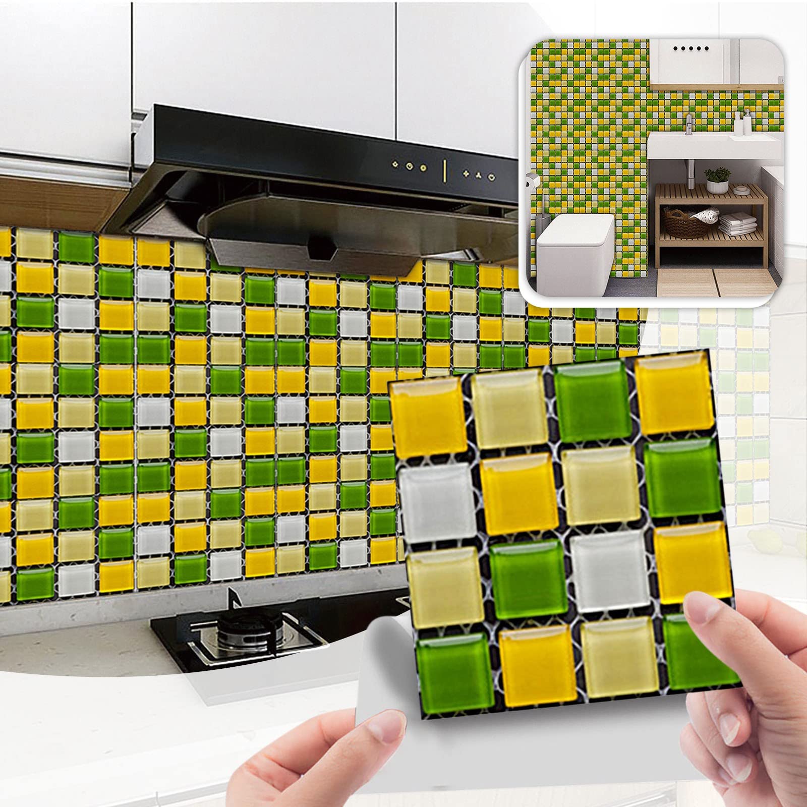 10pcs Mosaics Wall Decorative Tile Stickers, Peel and Stick DIY Home Decoration Backsplash Stamp Pattern 3.94 x 3.94 Inch for Kitchen & Bathroom, Living Room, Floor (E, One Size)