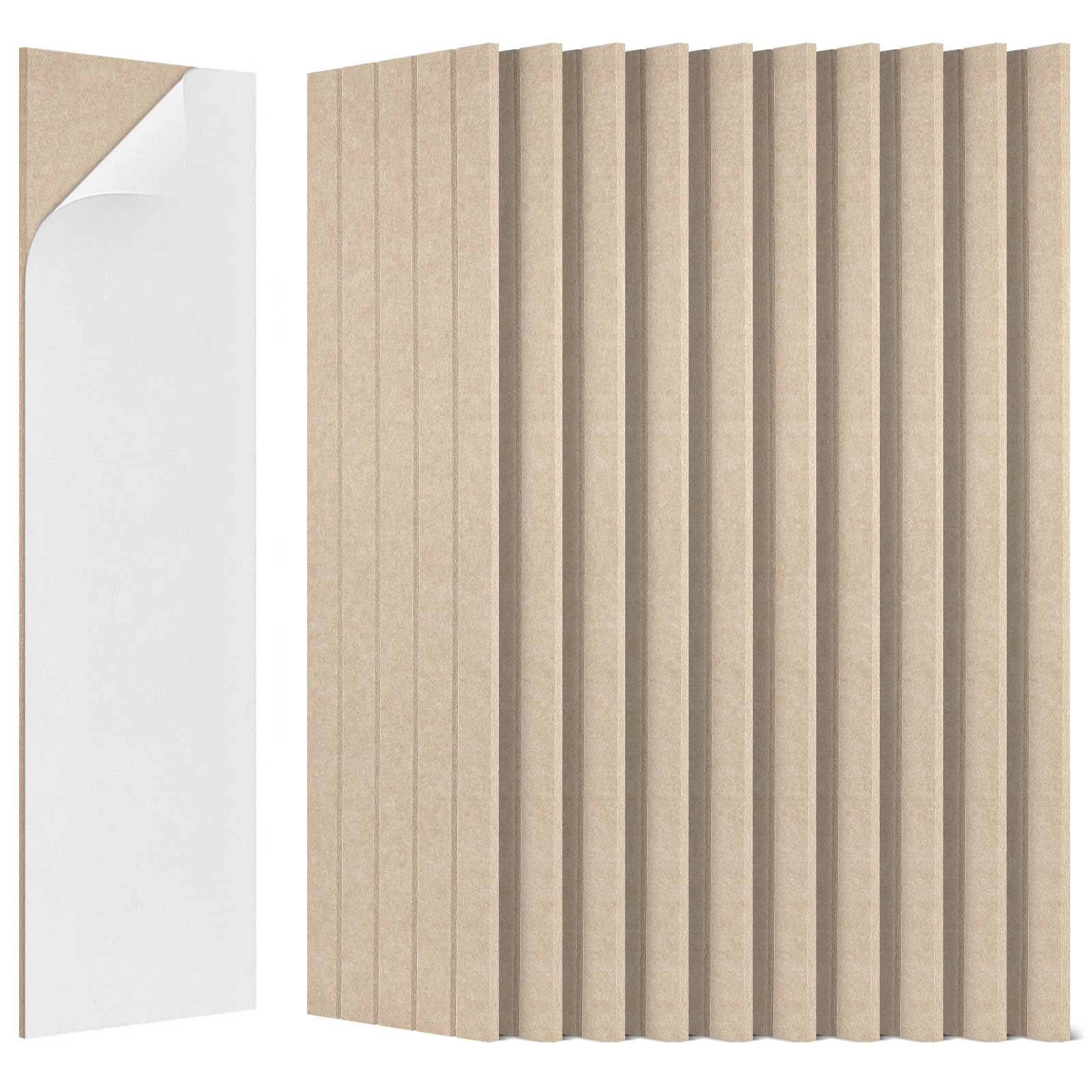 BUBOS 12 Pack Large Acoustic Panels,47.2x11.8Inch SoundProof Panels for Walls,Self Adhesive Acoustic Wall Panels,Decorative Sound Panels for Home Studio Office (Camel)