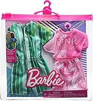 Vista 2 de Barbie & Ken Fashions - Conjunto de ropa y accesorios de 2 piezas, camiseta rosa de ensueño y falda con pulsera para muñeca Barbie y mameluco a