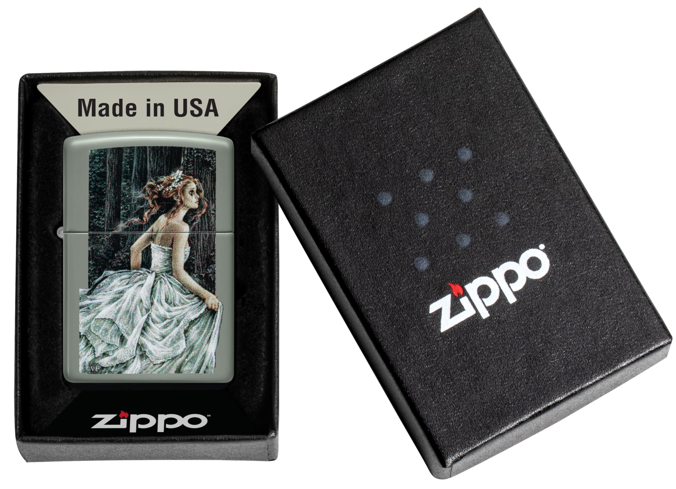 Zippo Encendedor a Prueba de Viento - Victoria Frances - Acabado Verde Salvia con Color Image - Recargable - Reutilizable - Diseño a Prueba de Viento - Caja de Regalo - Hecho en EEUU