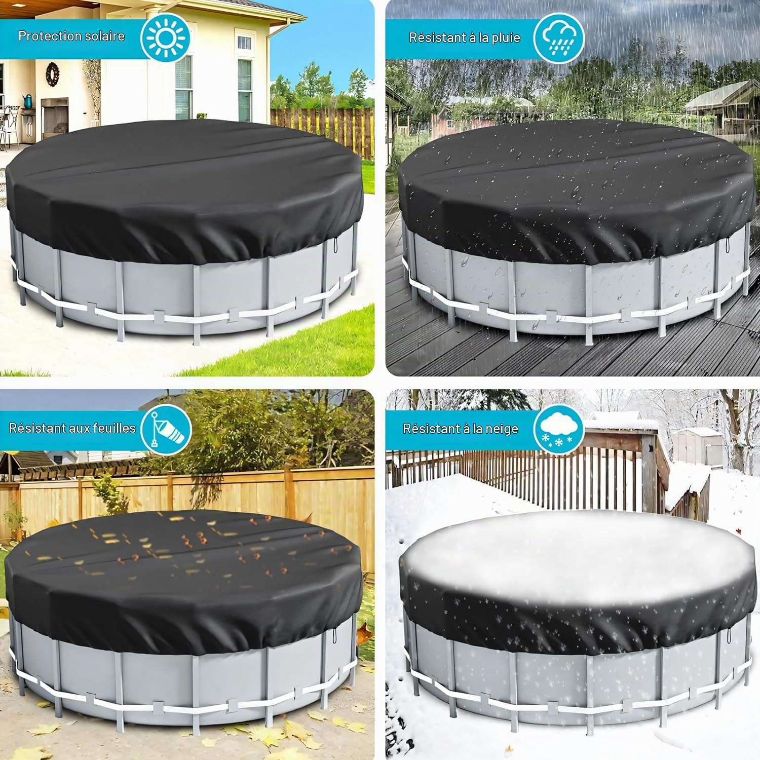 Couverture de Piscine Ronde bâche Protection,310cm, Noir