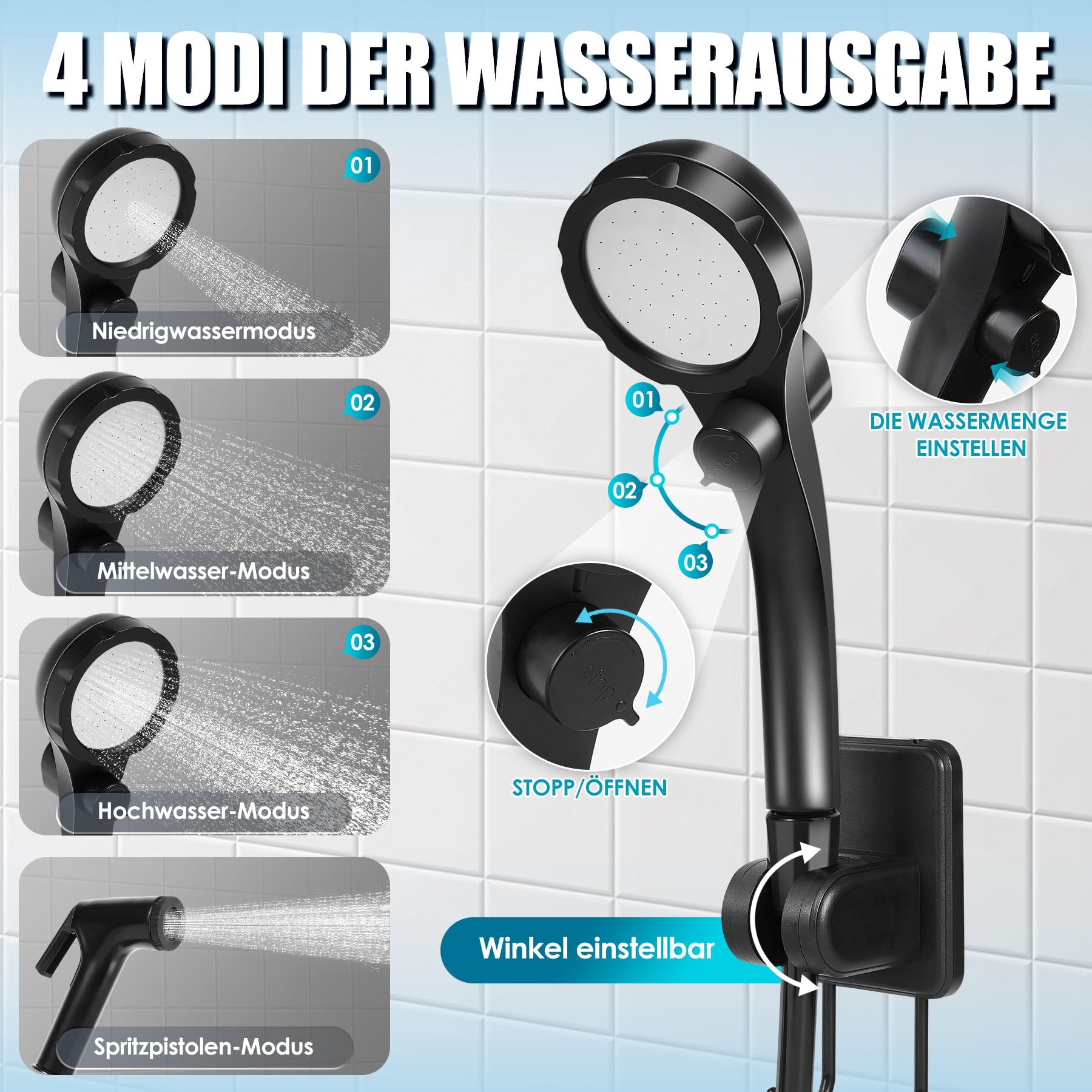 Campingdusche mit Pumpe, Tragbare Camping Dusche mit wiederaufladbarem 8000mAh Akku, Mobile Dusche mit Temperaturanzeige, 2m Schlauch für Camping, Autowaschen, Gartendusche und Haustierwäsche
