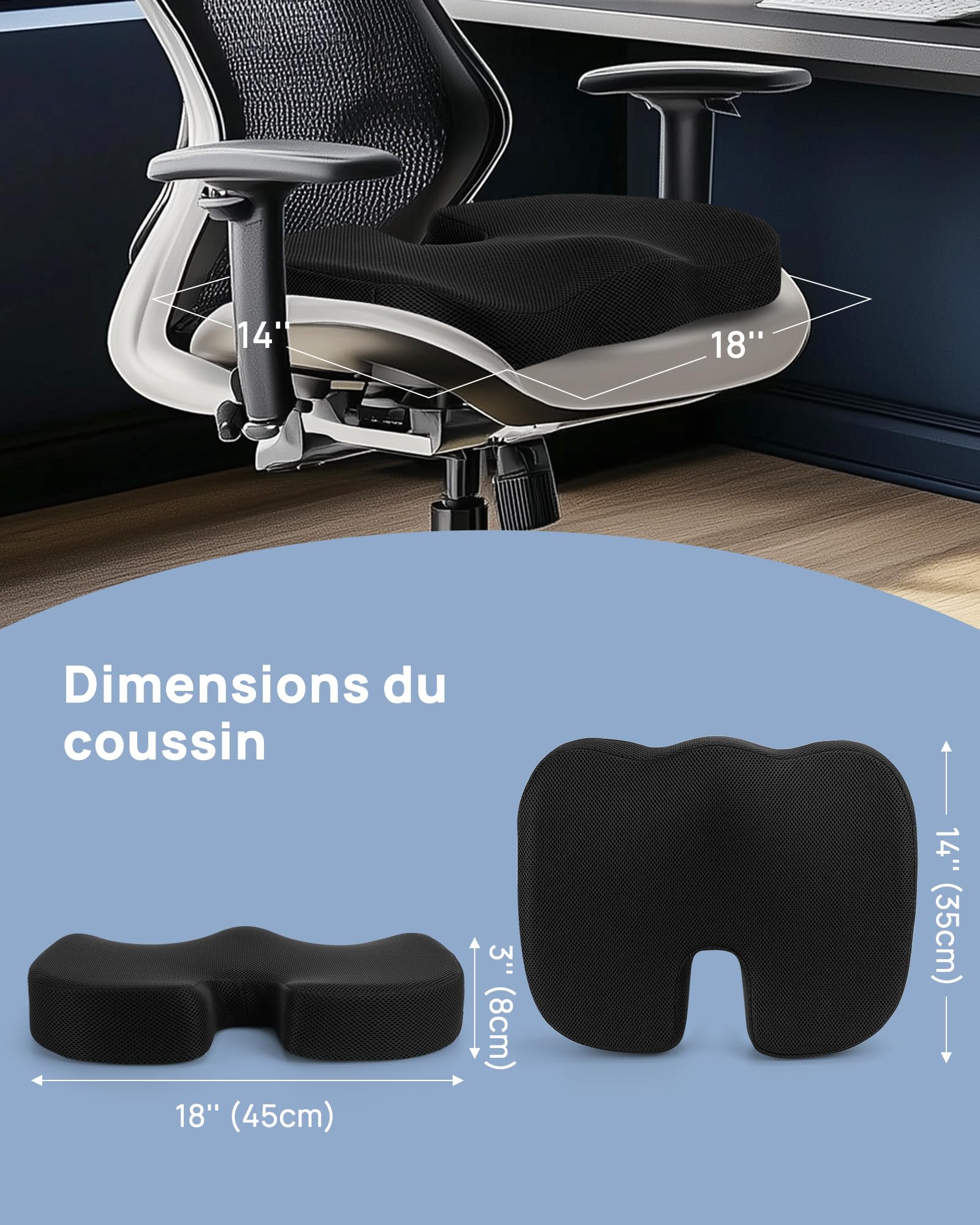 Feagar Cuscino Sedia Ufficio Supporto Lombare - Ergonomico in Memory Foam Set Ortopedico Traspirante per Ufficio, Auto, Sedia da Gaming e Sedia a Rotelle – Comfort Duraturo e Sollievo Alla Schiena