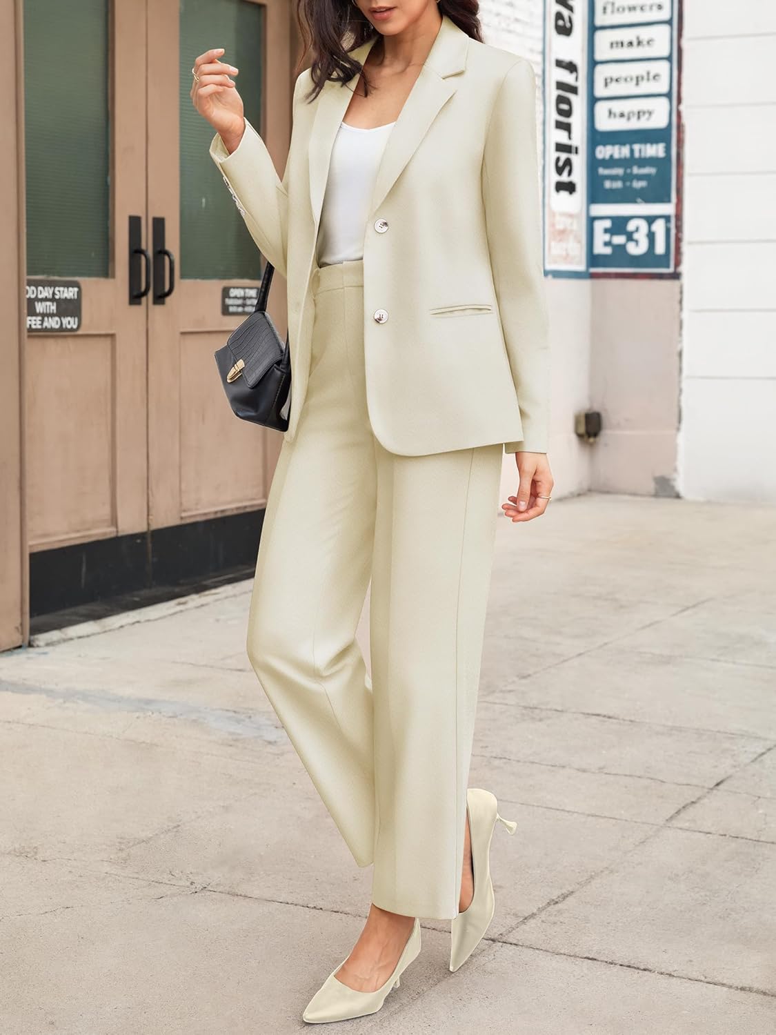 Casly Lamiit Women's 2 Piece Blazer Outfits Business Casual Notched Collar Jacket Dressy Work Crop Pants Suit Sets - Image 3