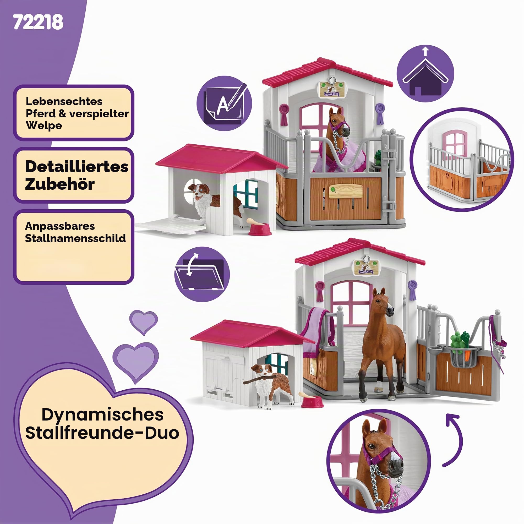 Box mit Hannoveraner Stute und Australian Shepherd, Pferdefigur und Zubehör, SCHLEICH 72218 Horse Club, ab 5 Jahren