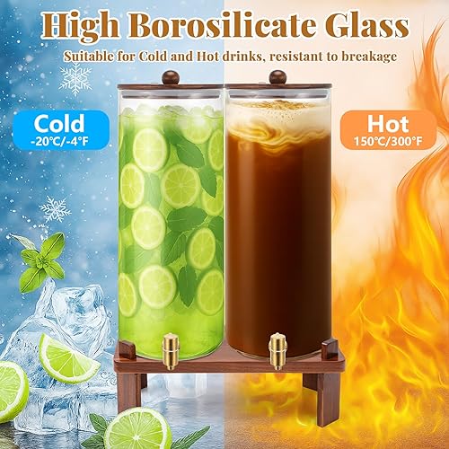 Miniatura 4 de Paquete de 2 dispensadores de bebidas de vidrio de 4 galones con soporte de madera de acacia y tapa, dispensador grande de bebidas de vidrio con