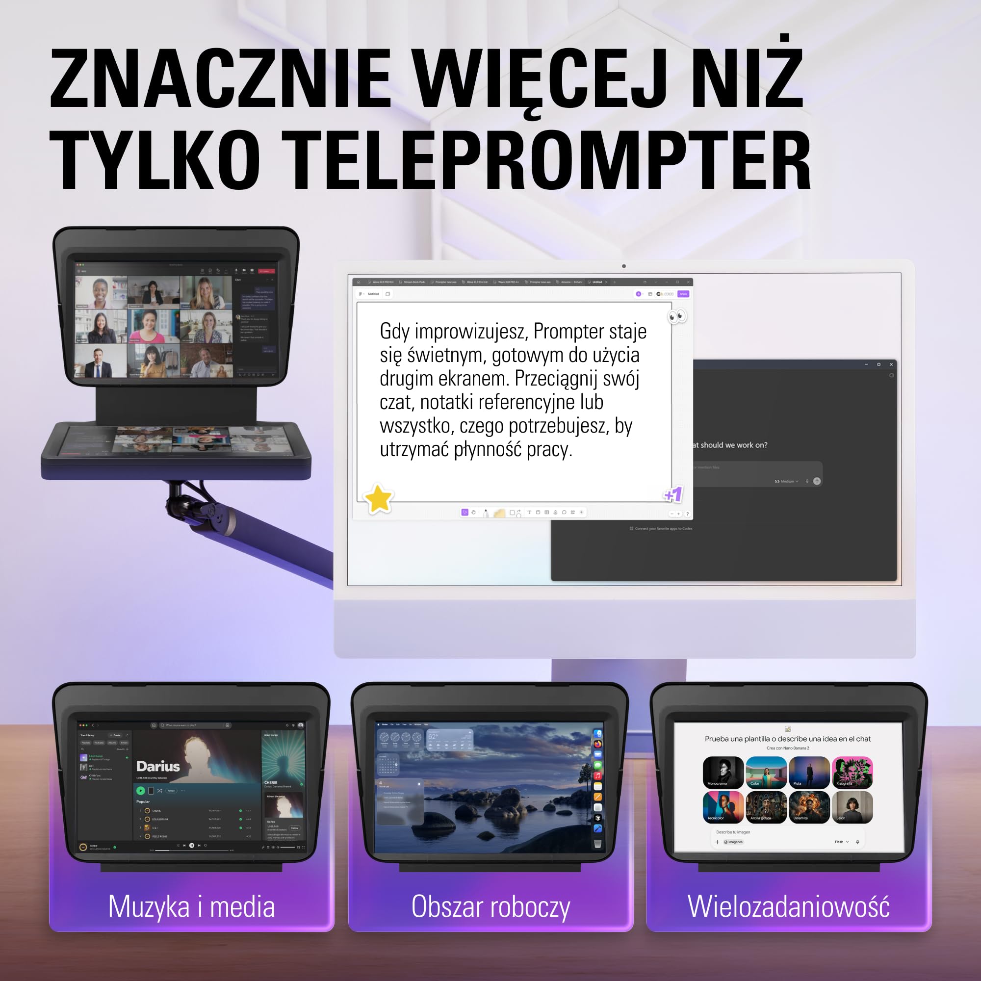 Elgato Prompter – Teleprompter z wbudowanym ekranem do YouTube, Twitch, Zoom, MS Teams i więcej, obsługuje DSLR/Webcam/Smartphone, funkcja przeciągnij i upuść na monitorze, działa z Mac/PC&Stream Deck | Kompatybilny z ekranem 9-calowym/YouTube/Twitch/Zoom