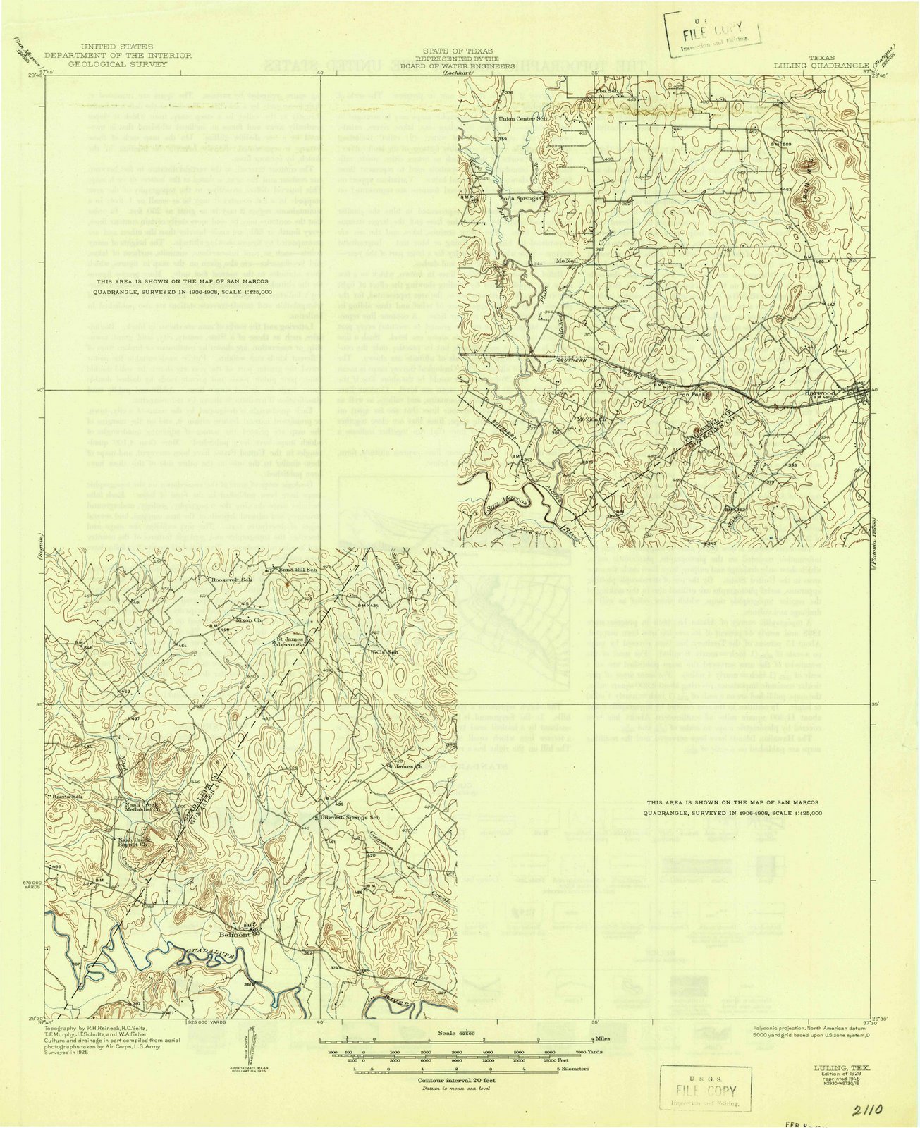 Texas Maps - 1929 Luling, TX - USGS Historical Topographic Wall Art : 24in x 30in