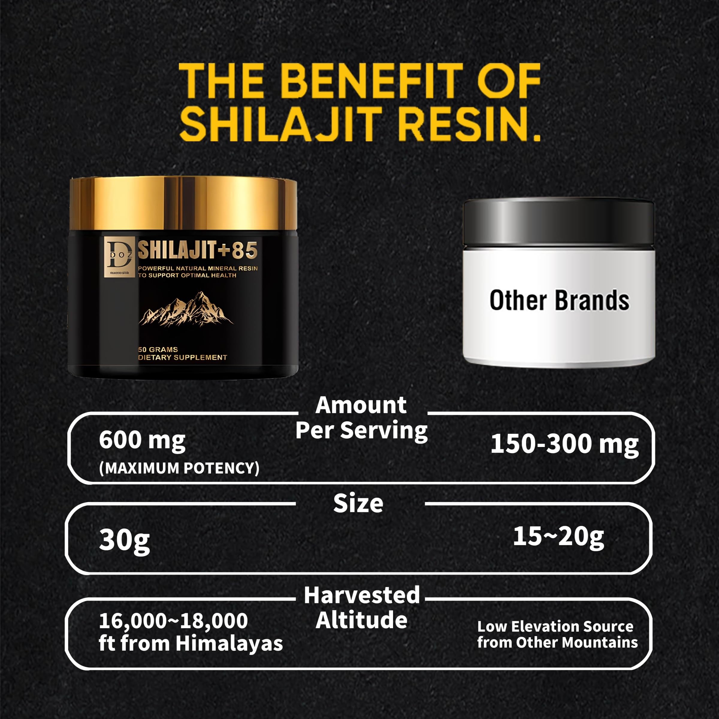 DOZ SHILAJIT 50g Qualité OR Premium | Améliorateur naturel d'énergie et de mémoire | Extrait pur de l'Himalaya | 85 minéraux et acide fulvique | Santé et renforcement immunitaire