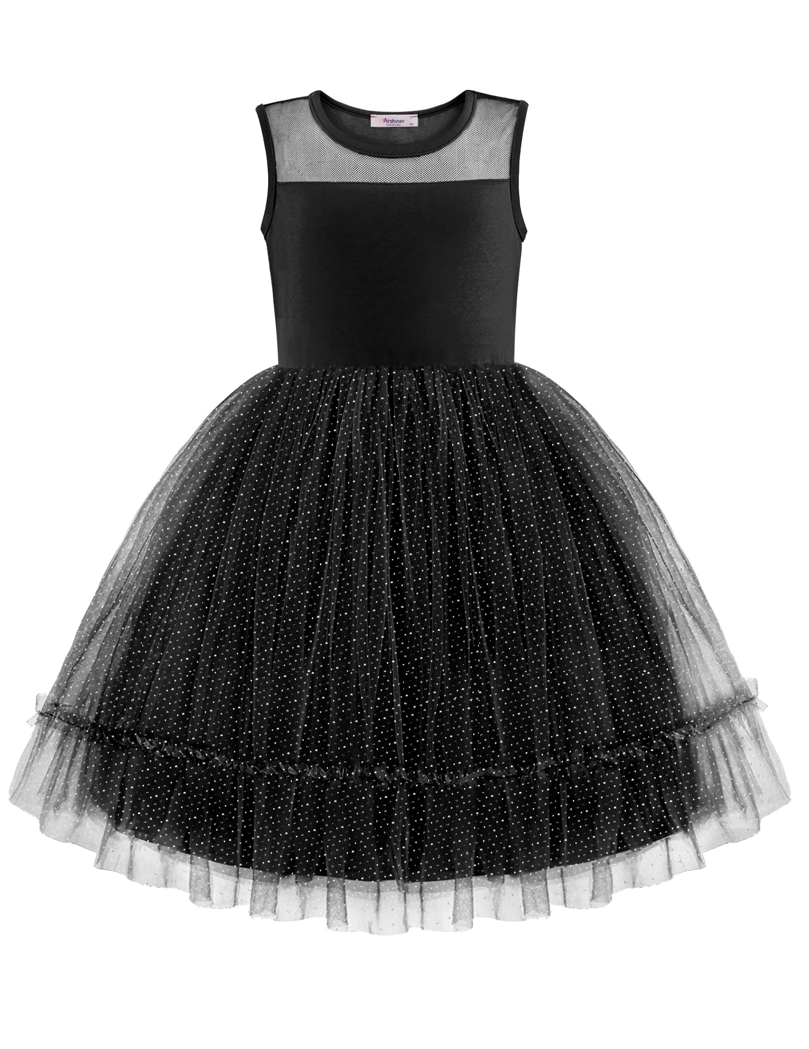 Arshiner Toddler Girl Dresses Formal Special Occasion Glitter Funeral Graduation Tulle Sparkle Sundress Black