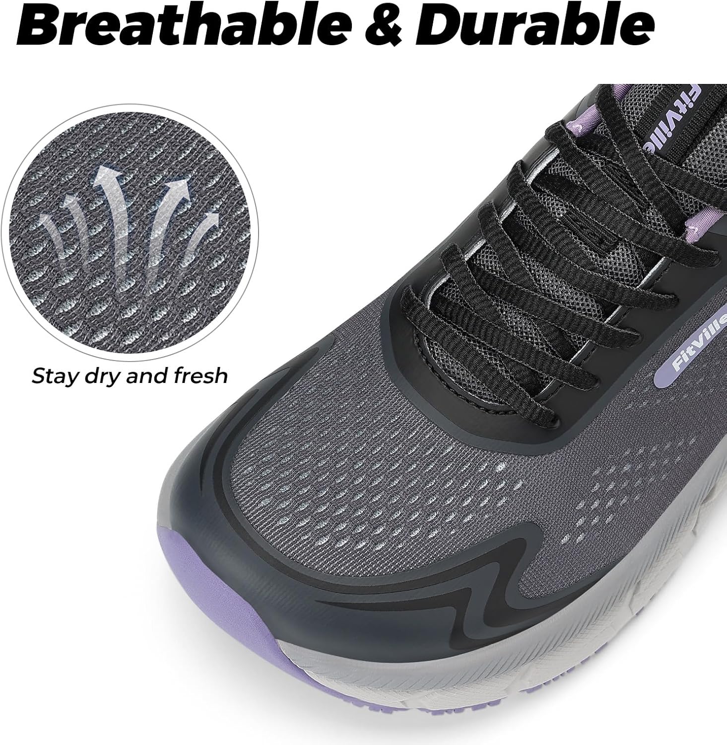 FitVille Women's Wide Toe Box Walking Shoes Breathable Sneakers Non-Slip Athletic Tennis Running Shoes for Swollen Feet Heel Pain Relief - FlowCore V6 - Image 6