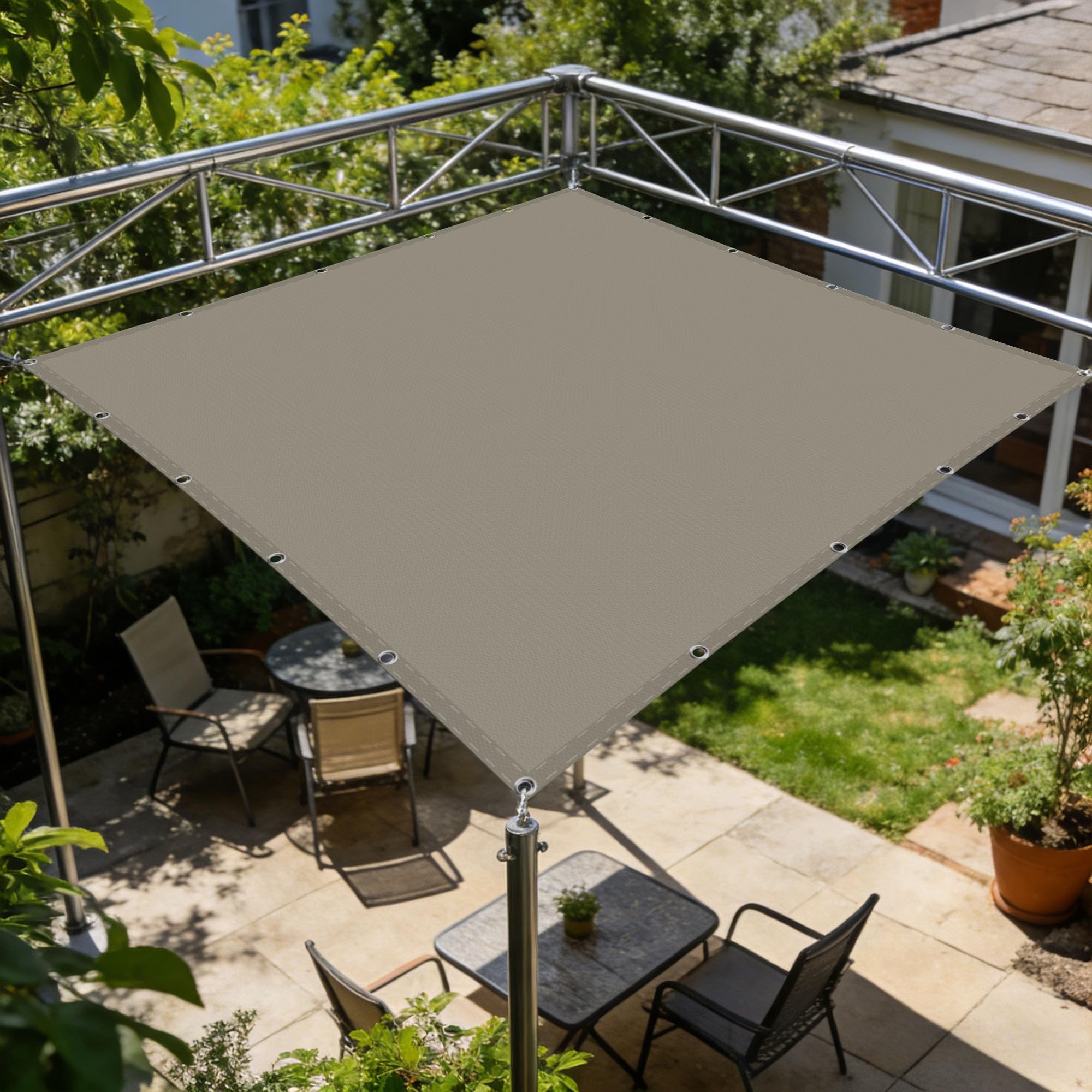 Voile d'ombrage imperméable 4x4m toile carrée extérieure contre vent pour terrasse