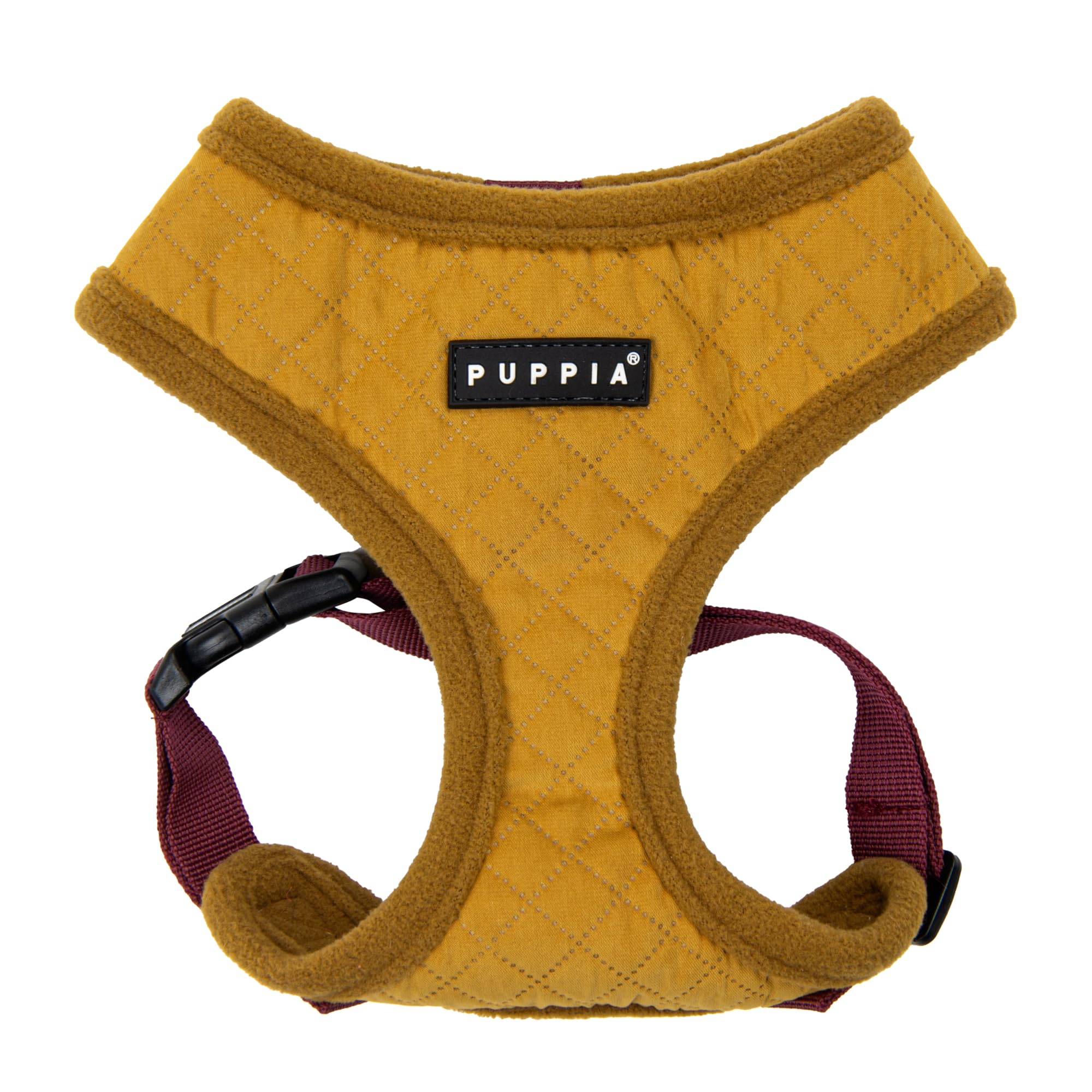 Puppia Irvin Dog Harness Over-The-Head Warm Winter Diamond Pattern Adjustable Chest for Small and Medium Dog, Mustard, Medium