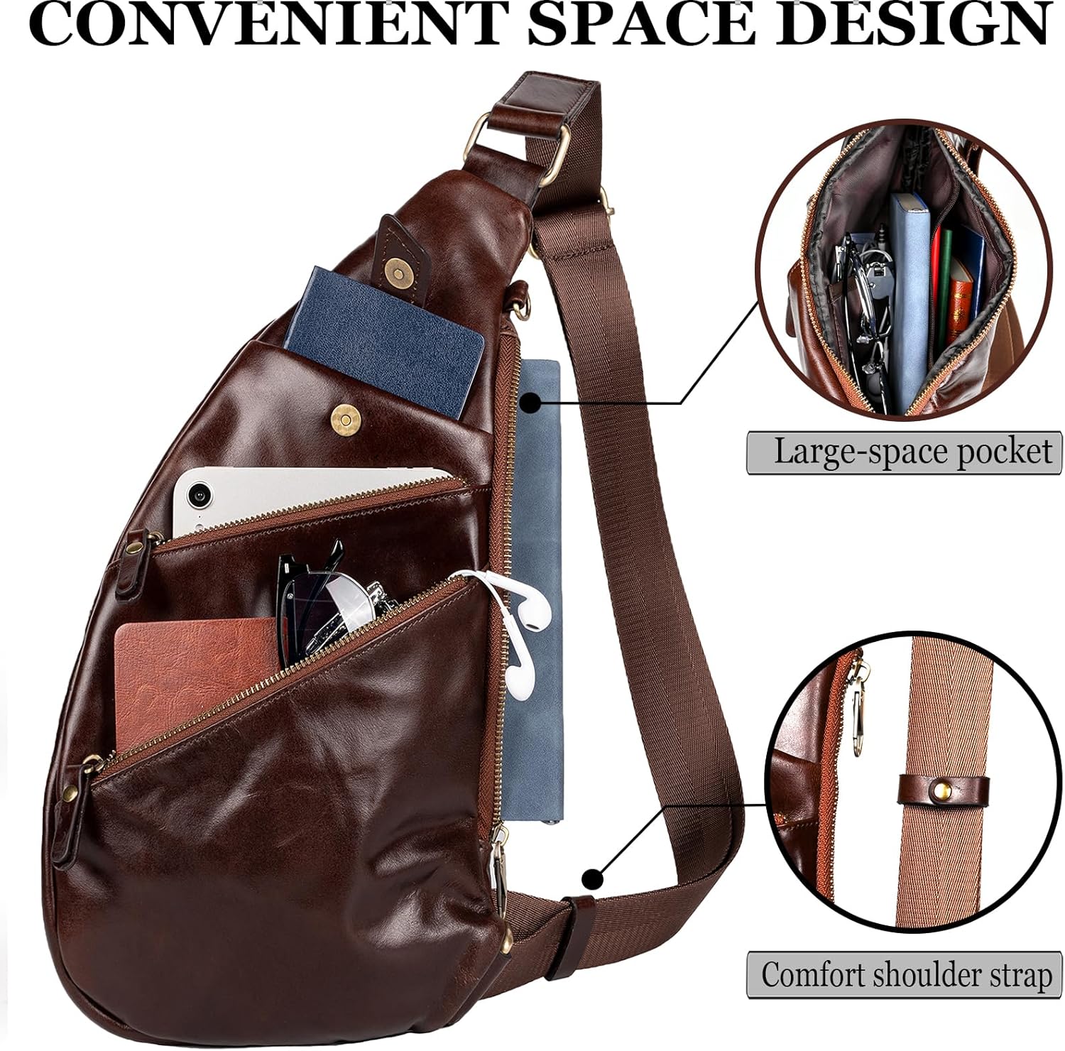 Leather Sling Bag Crossbody Backpack for Men (Leisure, Coffe)