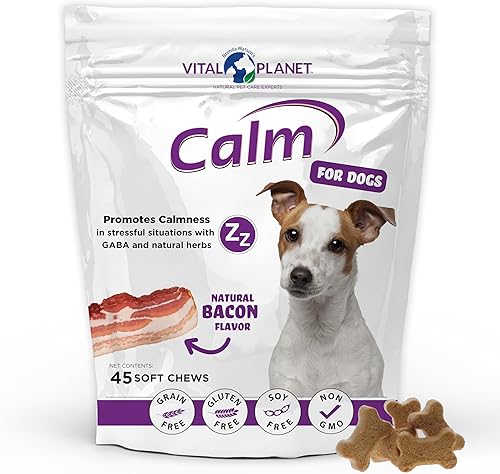 Vital Planet - Masticables suaves y calmantes para perros, promueve la calma en situaciones estresantes con GABA, calostro, valeriana, cúrcuma,