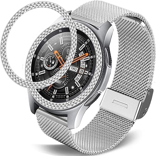 Miniatura 7 de Correa compatible con Samsung Gear S3 FrontierClassicGalaxy Watch de 1.81 pulgadas, correa de malla de acero inoxidable de 0.86 pulgadas con bisel