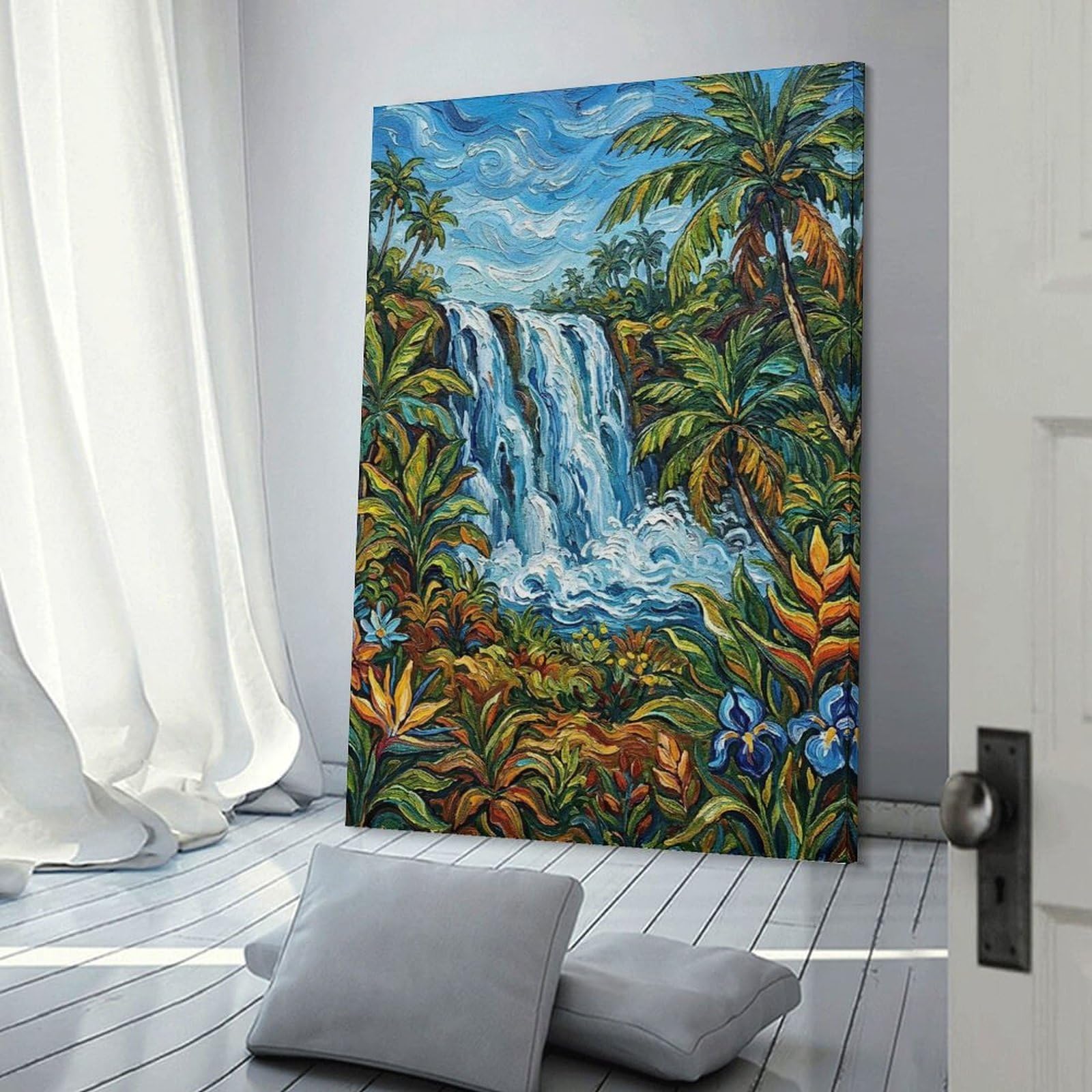 Junmoney Tropical Waterfall Painting with Lush Vegetation Room Decor Wall Art 20x30inch(50x75cm), for Bedroom Walls, Guest Spaces Or Lounges, An Easy Wall Refresh for Bedrooms