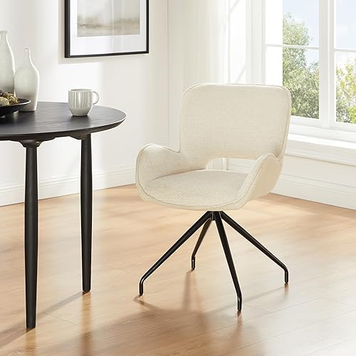 Miniatura 6 de Art Leon Sillas de comedor, juego de 2, sillas de comedor tapizadas de tela, sillas giratorias modernas con patas de metal negro para sala de estar,