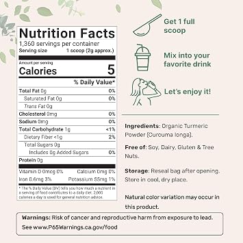 Organic Turmeric Powder, 5 Pounds | Rich in Active Curcumin | Pure Turmeric Supplement | Antioxidant Support for Joint & Immune Health | Non-GMO, Vegan Friendly, India Origin