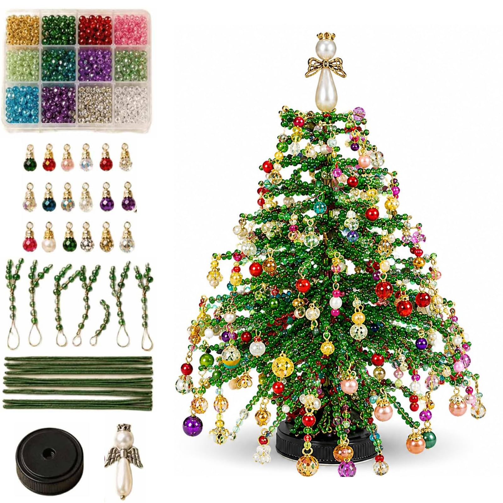 DIY Beaded Christmas Tree Kit, Handmade Mini Desk Xmas Bead Art (#C)