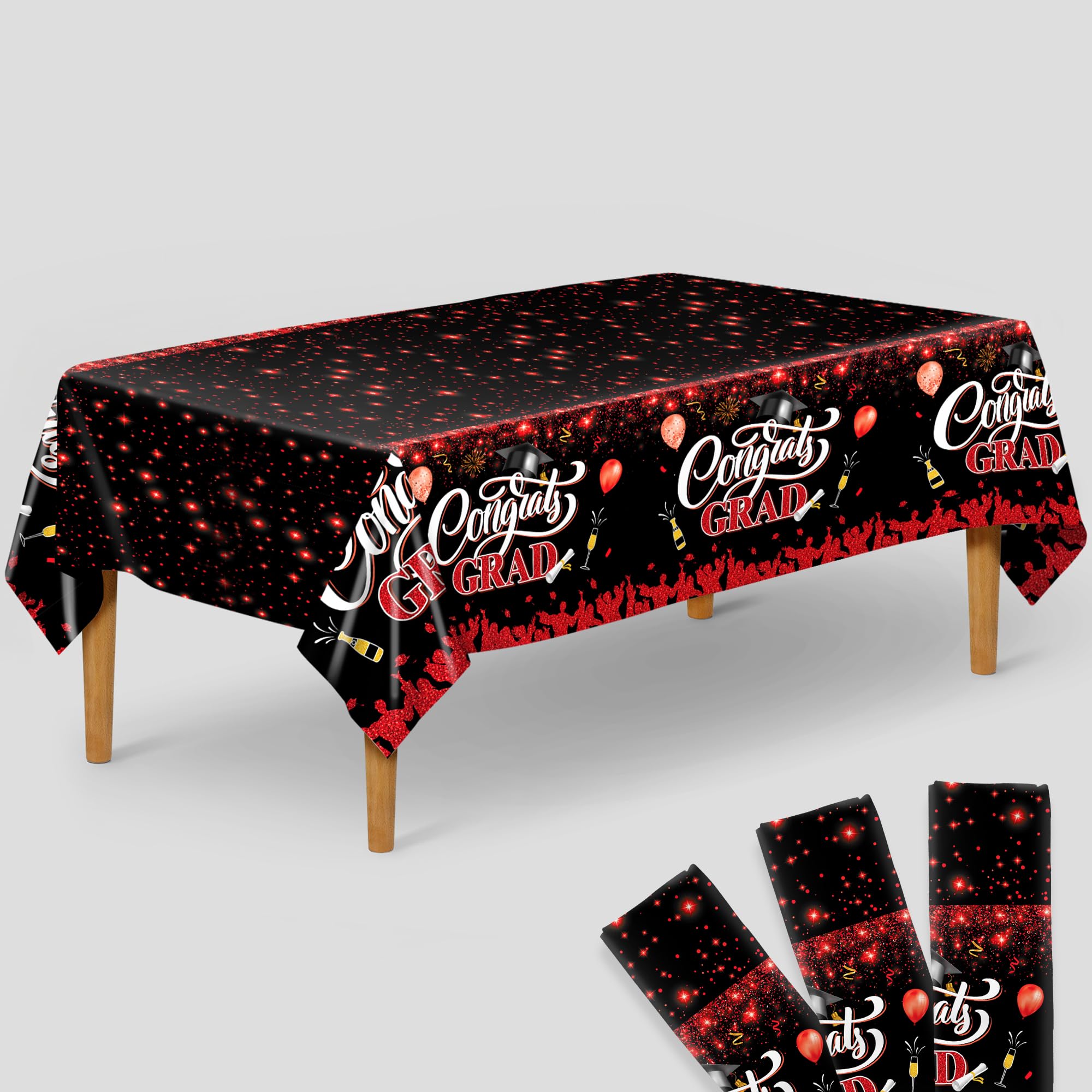 KatchOn, Red and Black Graduation Tablecloths - XtraLarge 108x54 Inch, Pack of 3 | Graduation Decorations 2025 Congrats Grad Tablecloth, | Red and