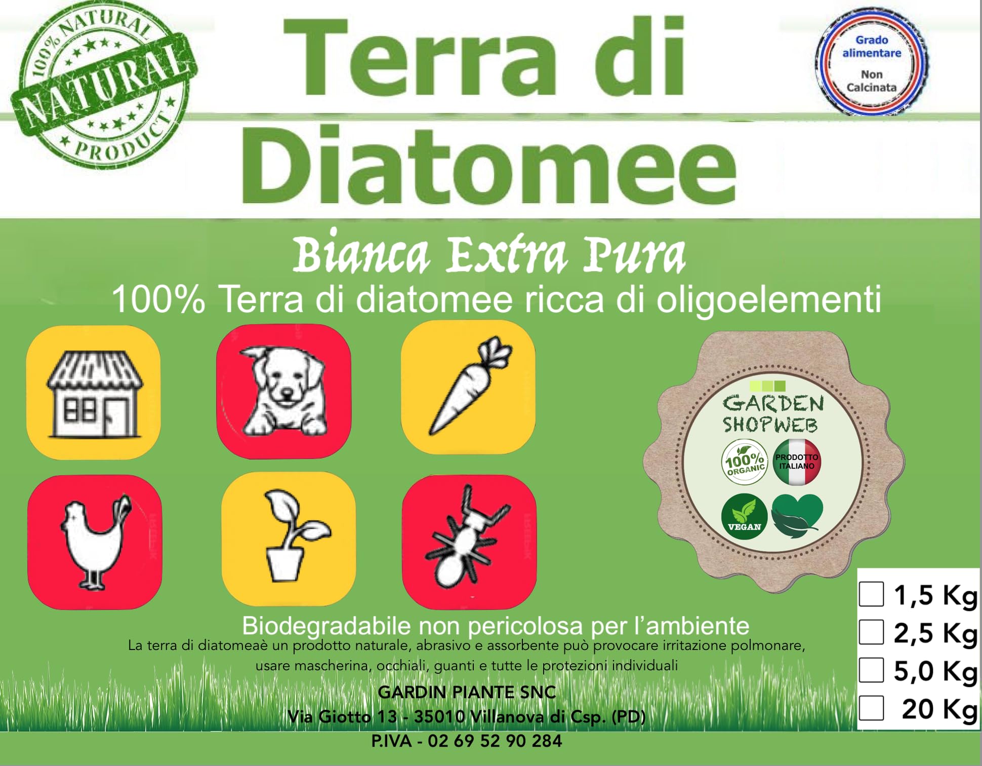 TERRA DIATOMEE DIATOMEA 100% farina fossile naturale non calcinata, ultrapura, ECOCERT Agricoltura Biologica, protezione ecologica, disponibile da 1,5 a 20 kg