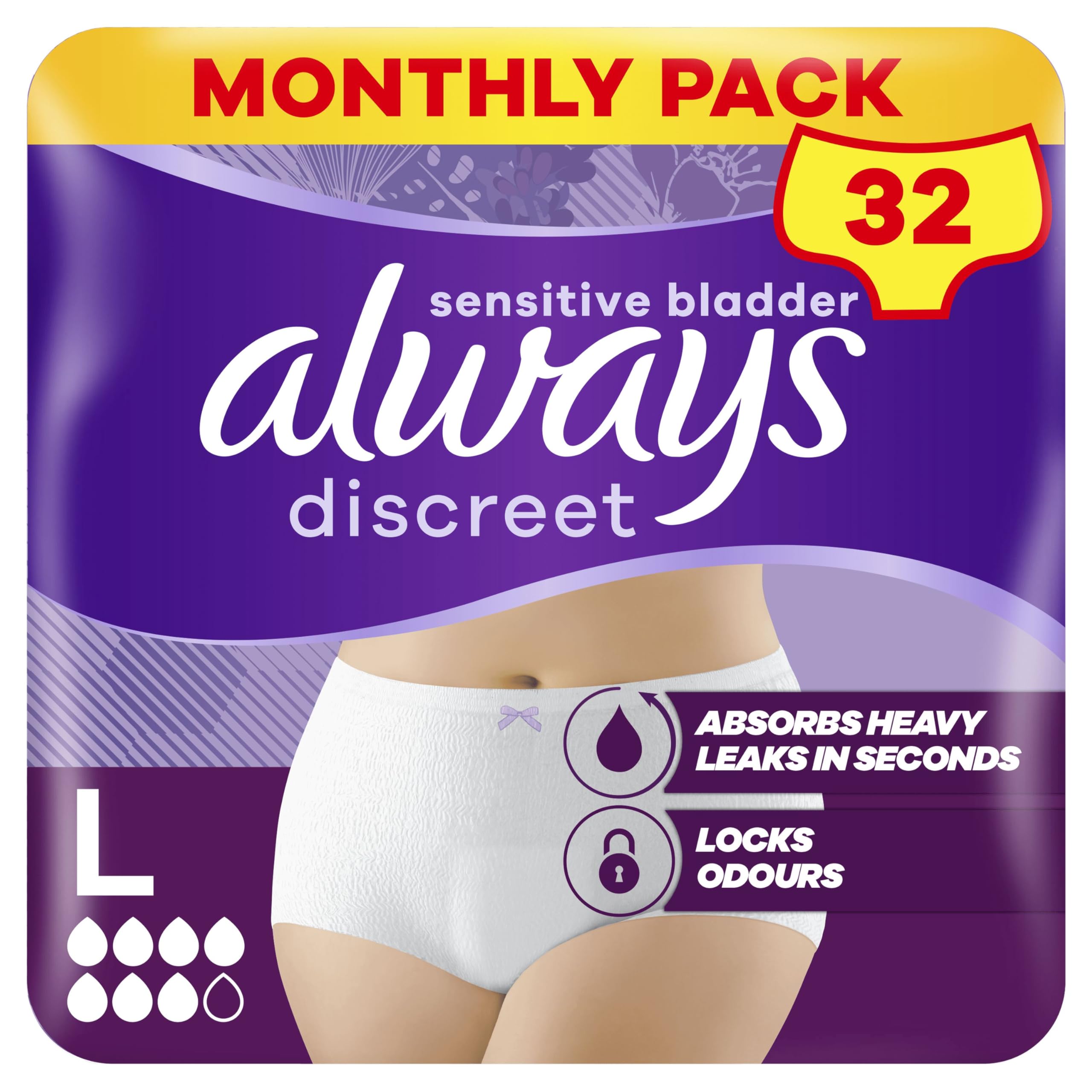 Incontinence Pants Women Large, UK Size 16-22, White, Absorbency 7, 32 Underwear , Disposable Maternity Knickers (8 x 4 Packs), Heavy Bladder Leak Protection , Maternity Postpartum
