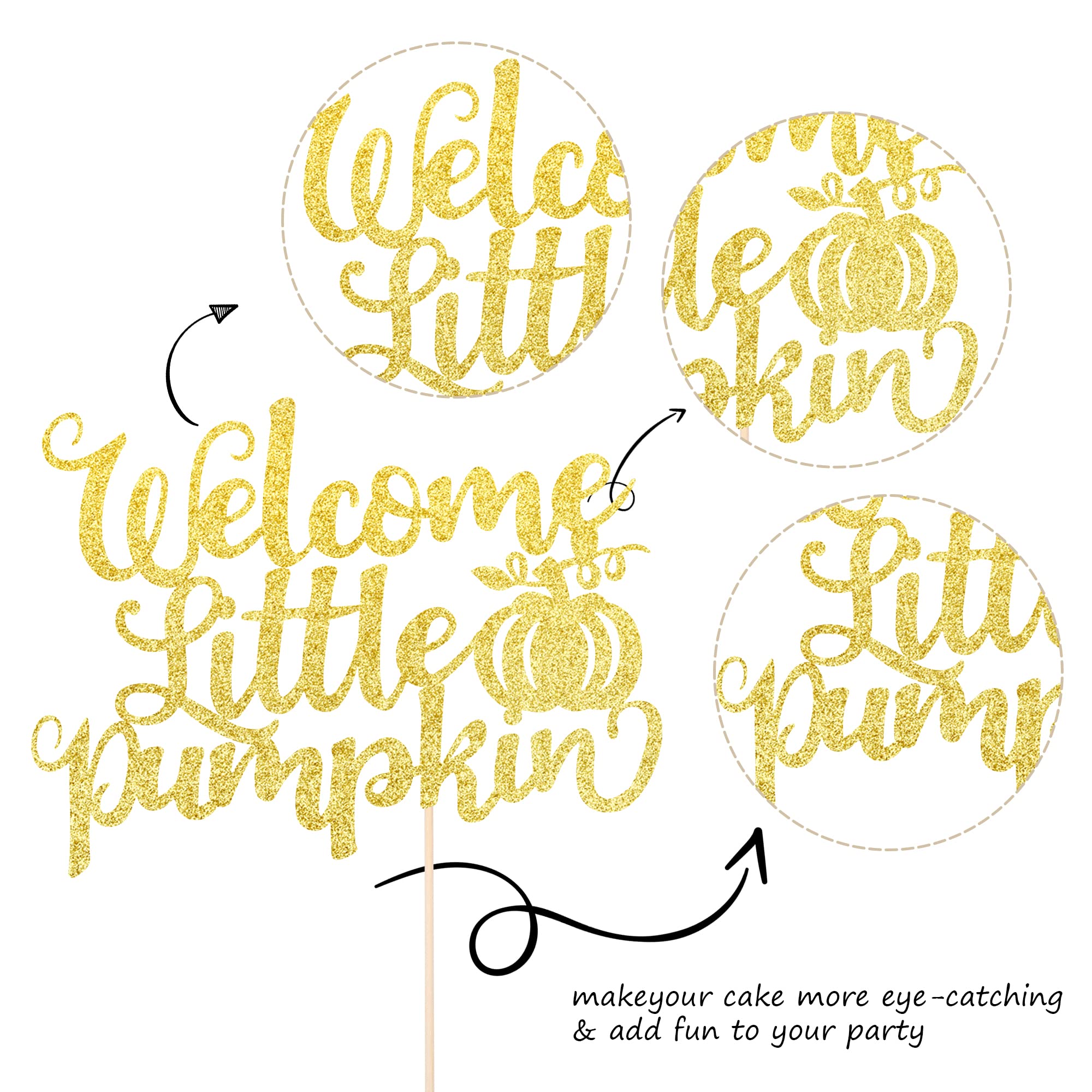 Decorazione Per Torta A Forma Di Zucca Con Glitter Dorati – Per Primo Compleanno, Baby Shower, Battesimo, Festa Ringraziamento E Halloween – Cartoncino Lucido - 4