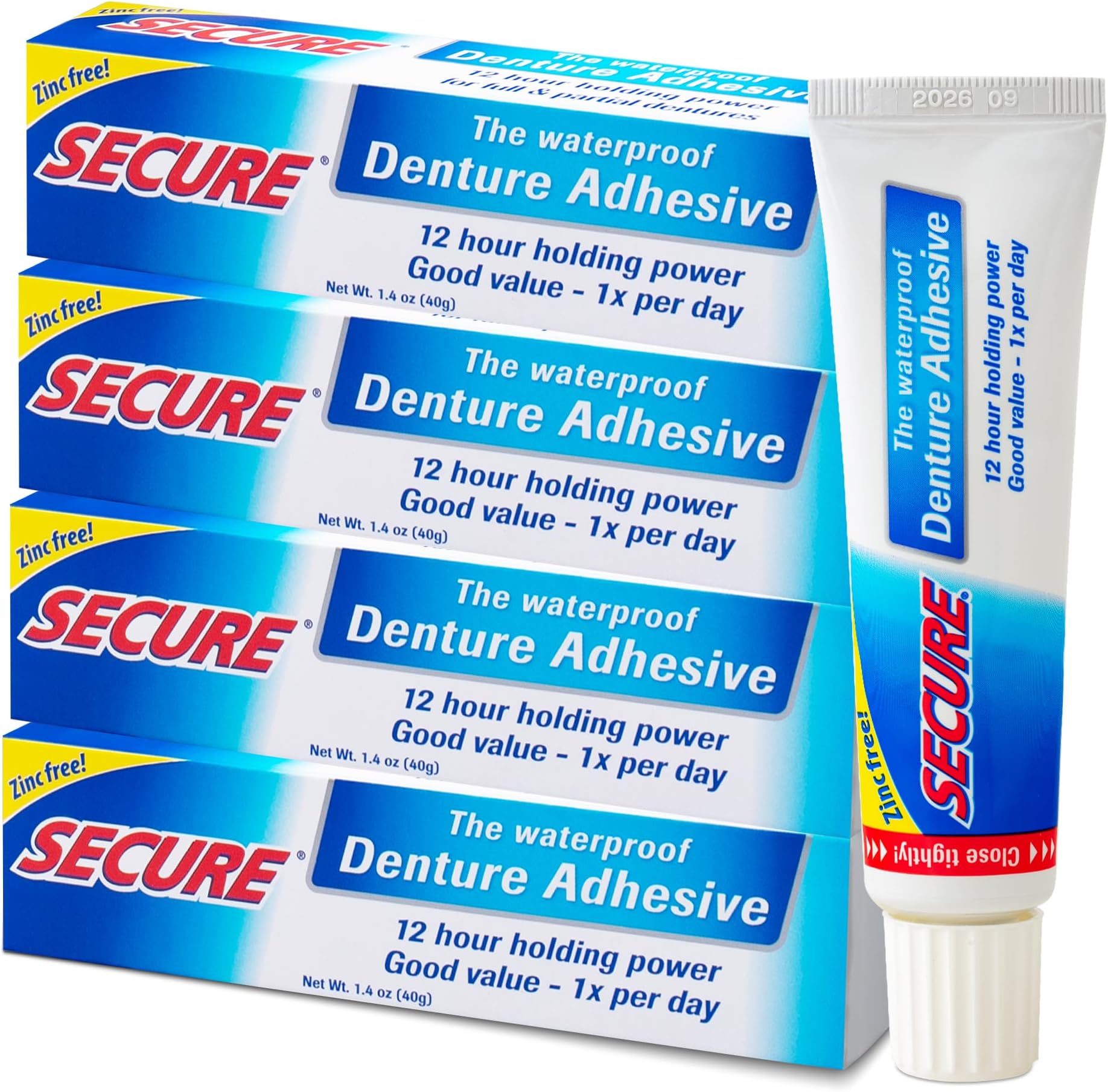 Secure Waterproof Denture Adhesive Zinc Free Extra