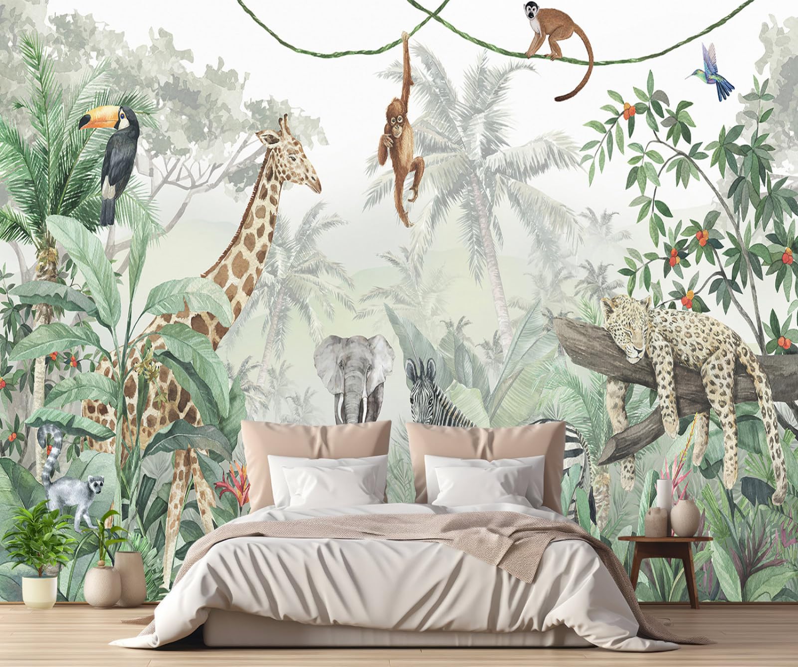 Papier peint panoramique jungle animaux tropical tapisserie murale salon 3D