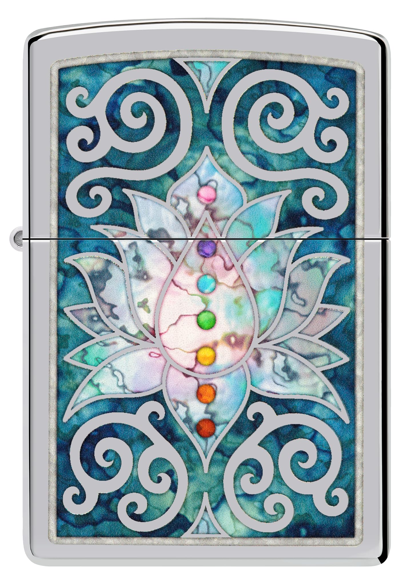 Zippo - Briquet Tempête Motif Fleur De Lotus, Chrome Poli, Impression Fusion, Rechargeable, Réutilisable, Coupe-Vent, Coffret Cadeau, Fabriqué Aux États-Unis