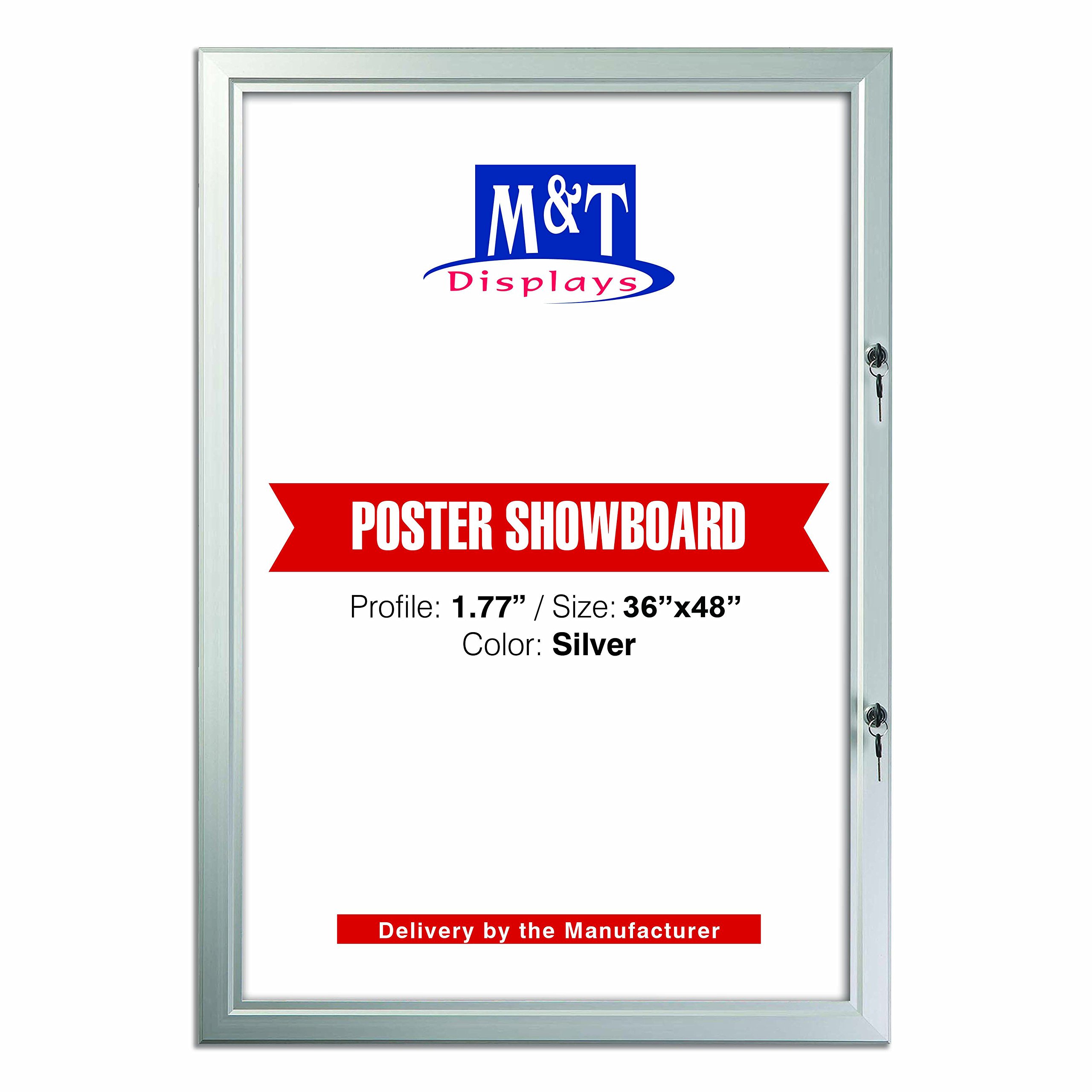 Secure Outdoor Notice Board - Weatherproof Enclosed Bulletin Board for Office or Commercial Use - 36x48 Inches Anouncement Board - Silver Aluminum