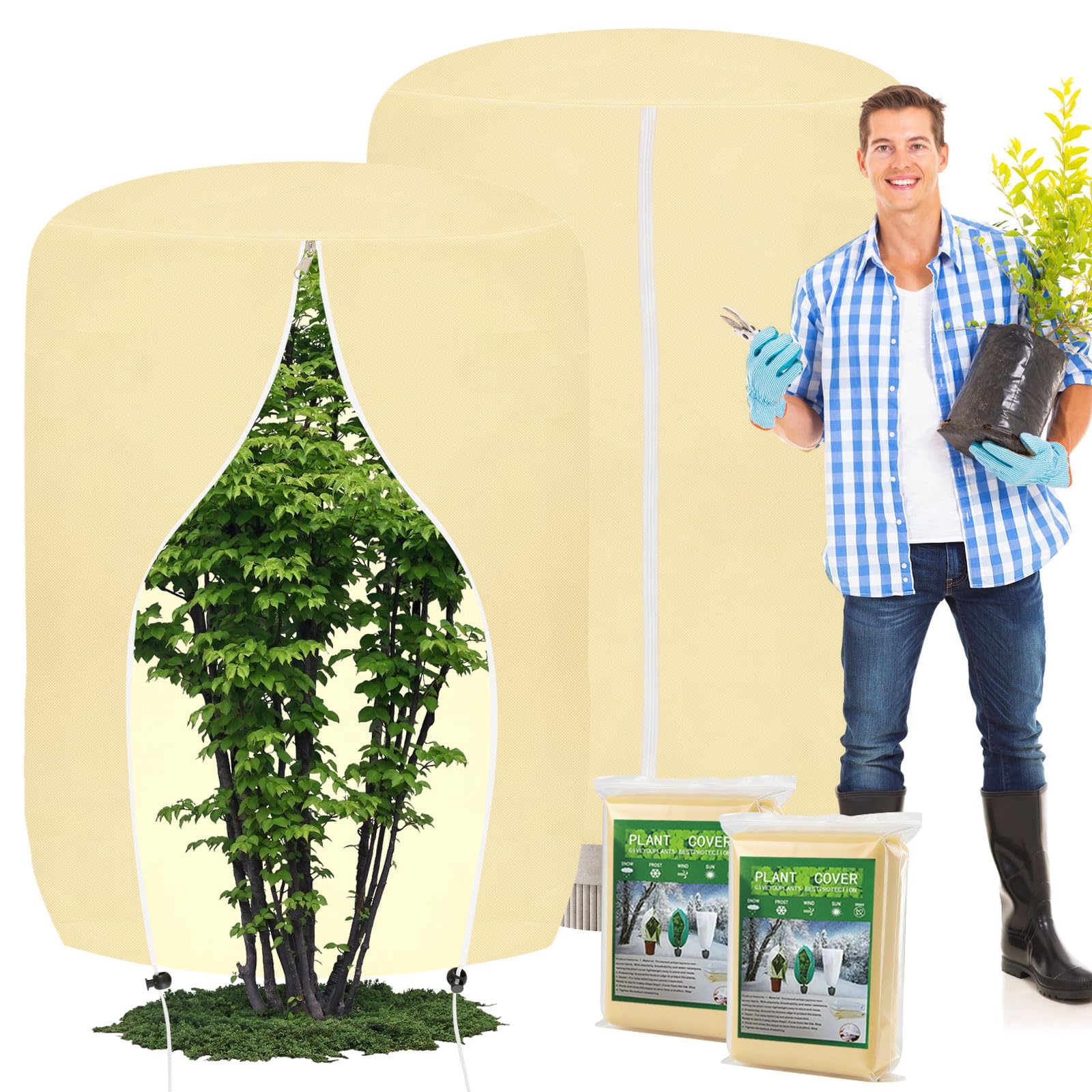 Rilime Winterschutz für Pflanzen, 180x120cm 80g/m² Winterschutz FüR KüBelpflanzen, Reißfest, Wiederverwendbar Winterschutz für Pflanzen mit Reißverschluss, Pflanzenschutz Winter (2 Stück)