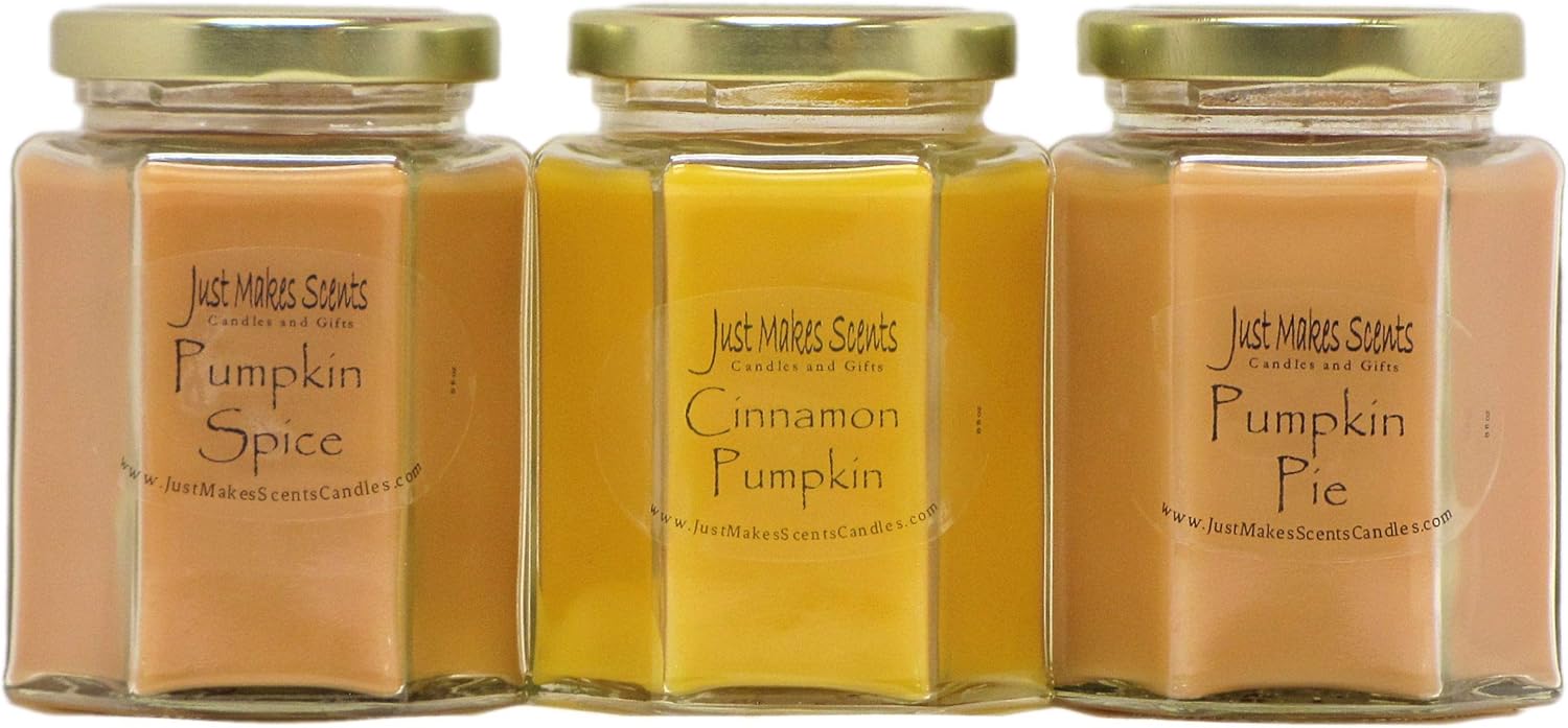 Fall Pumpkin Candle Variety Pack (Pumpkin Pie, Pumpkin Spice, Cinnamon Pumpkin) - Fall Scented Candle Variety Pack - Hand Poured Blended Soy Candles in The USA by Just Makes Scents