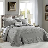 Vista 14 de Juego de cubrecama extra grande de 100% algodón de tamaño king, 120"x120", con fundas de almohada, juego de ropa de cama bordada ligera de 3 piezas