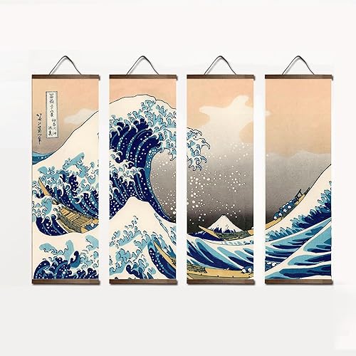 jszip Rollo retro japonés de onda Ukiyo-e, pintura colgante de madera, 39.76 x 15.75 pulgadas