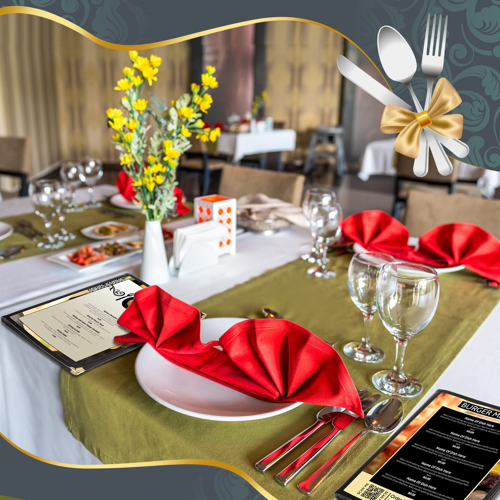 TaoBary 20 fundas de menú de 8.5 x 11 pulgadas para papel de tamaño A4, cubiertas transparentes para menús de restaurante con ribete de cuero sintético y esquina decorativa de metal, bar, cafetería