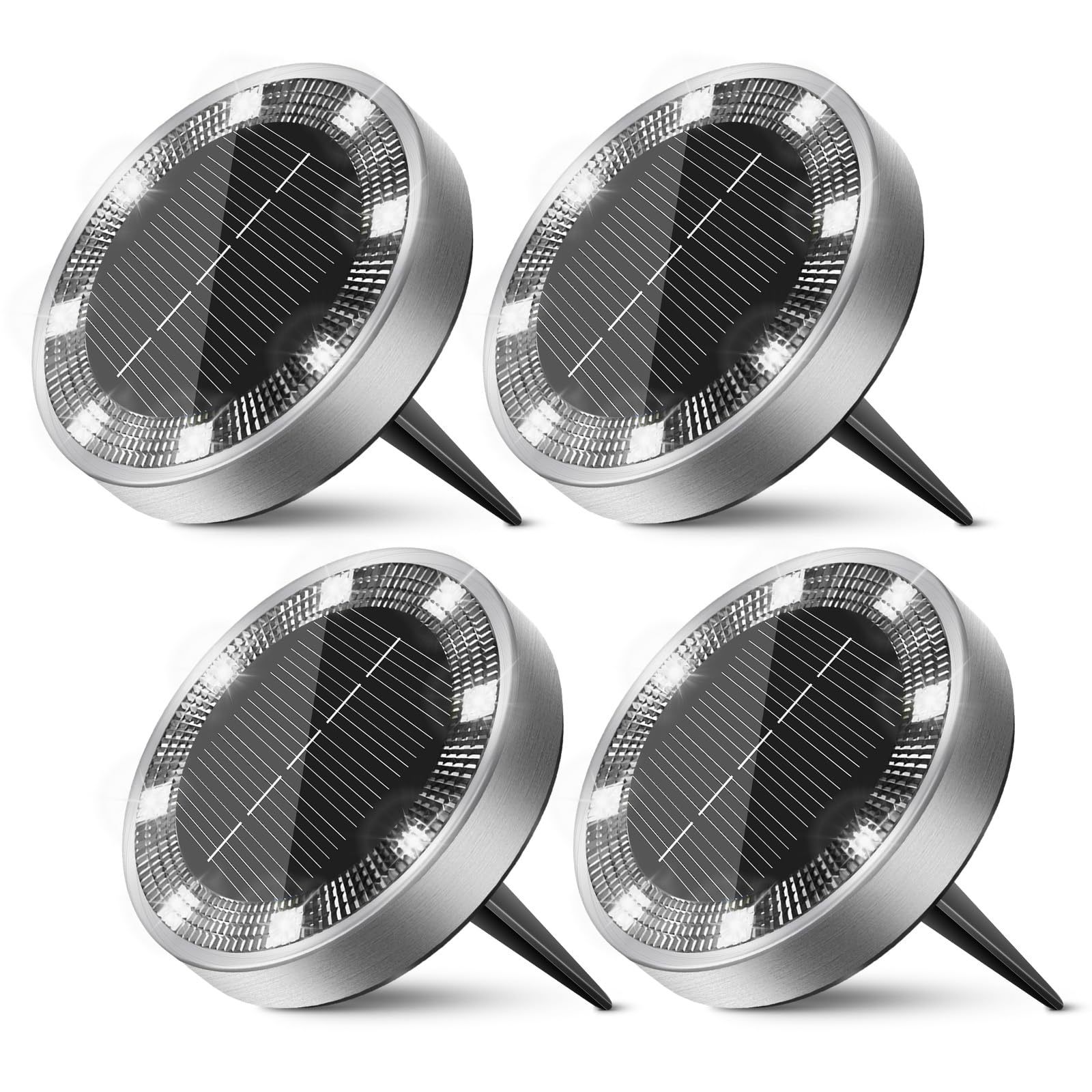 Peasur 12 Paquetes Luces Solares LED Exterior Jardin Suelo,8 LED Luz Solar Exterior Jardin, IP65 Impermeable Luces Solares para Patio, Camino, Césped, Blanco Frío — view 23