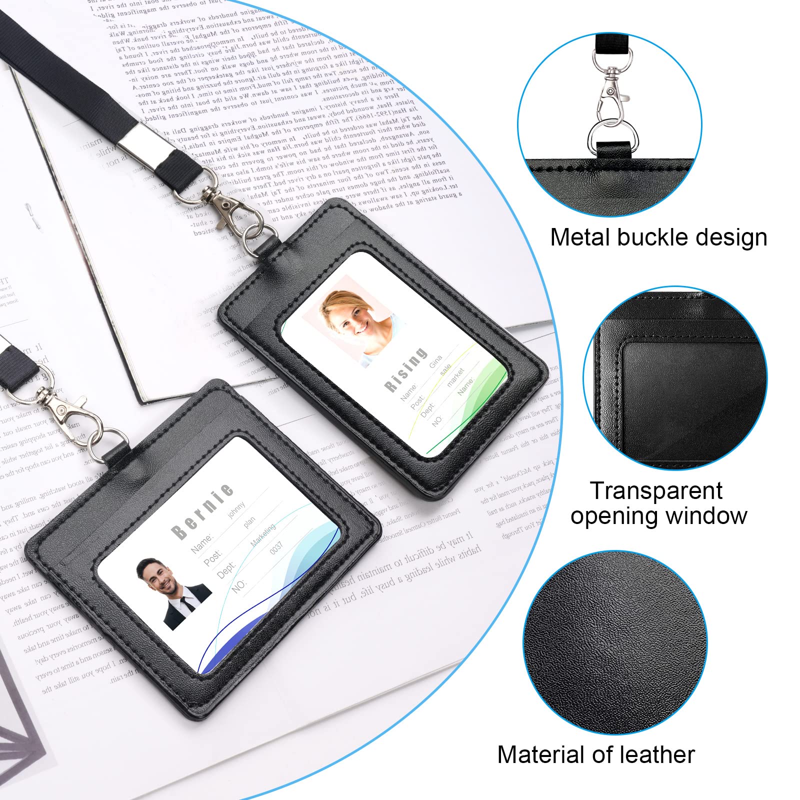 Vicloon Porta badge in pelle PU 2 pezzi con finestra trasparente per ID e slot carte credito cordino staccabile nero verticale orizzontale