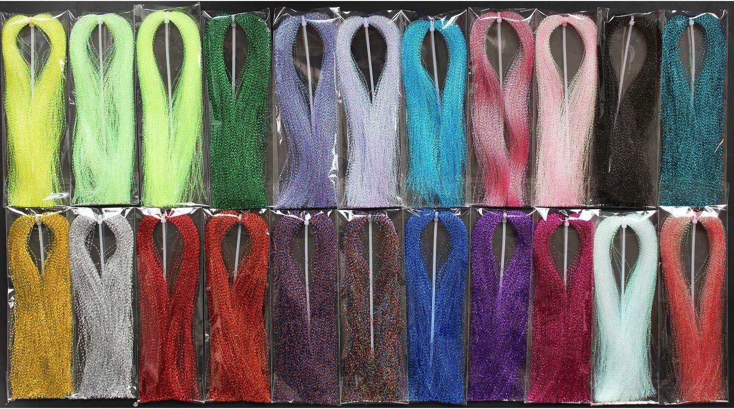 Tigofly 22 Packs 22 Colors Crystal Flash Holographic Tinsel Krystal Flashabou Sparkle Dry Streamer Tube Fly Fishing Tying String Materials